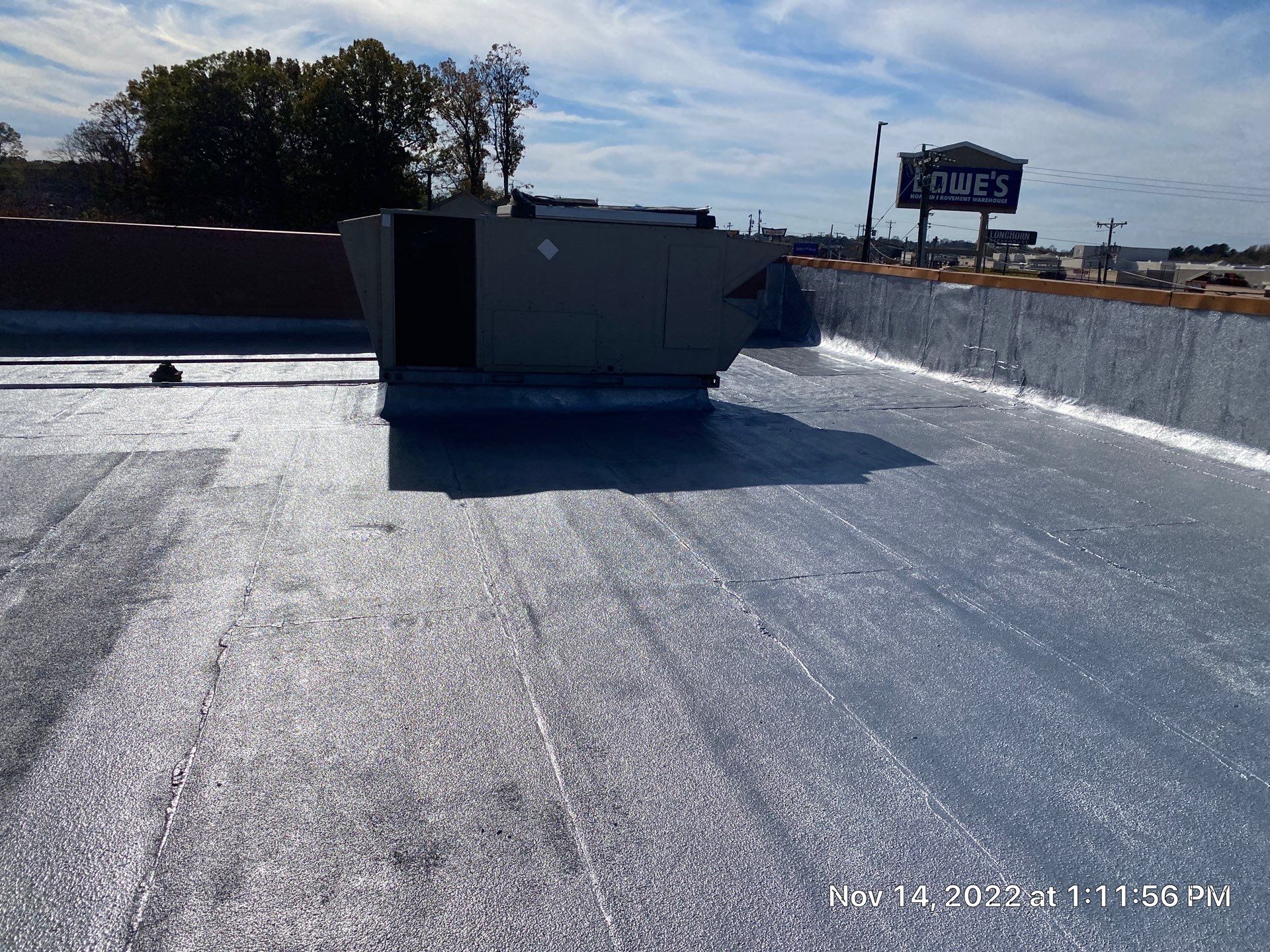 Commercial Coating using Poly Urerthane and Silicone Coating by Just In Time Roofing and Restoration
