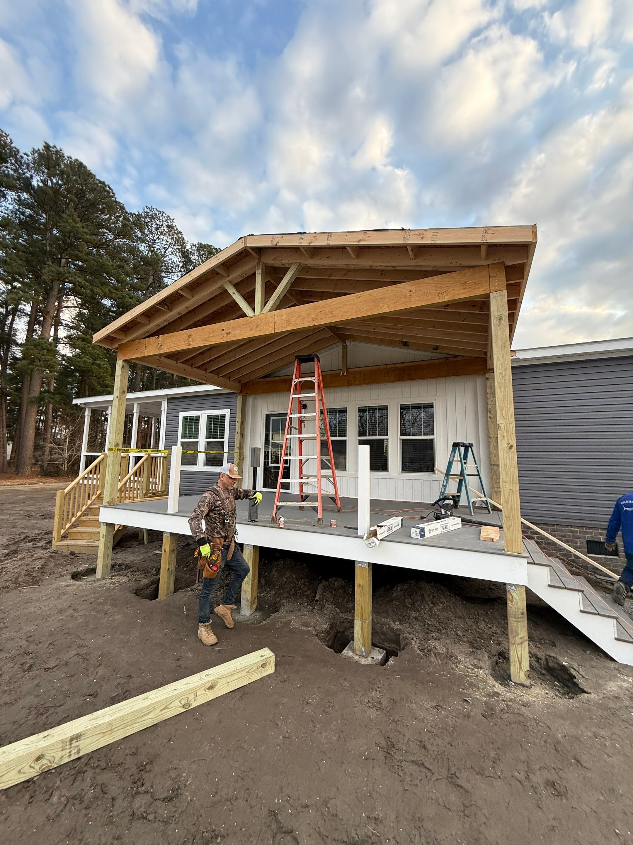 Custom Trex Covered Deck and Gabled Roof in Winterville by The Remodeling Company