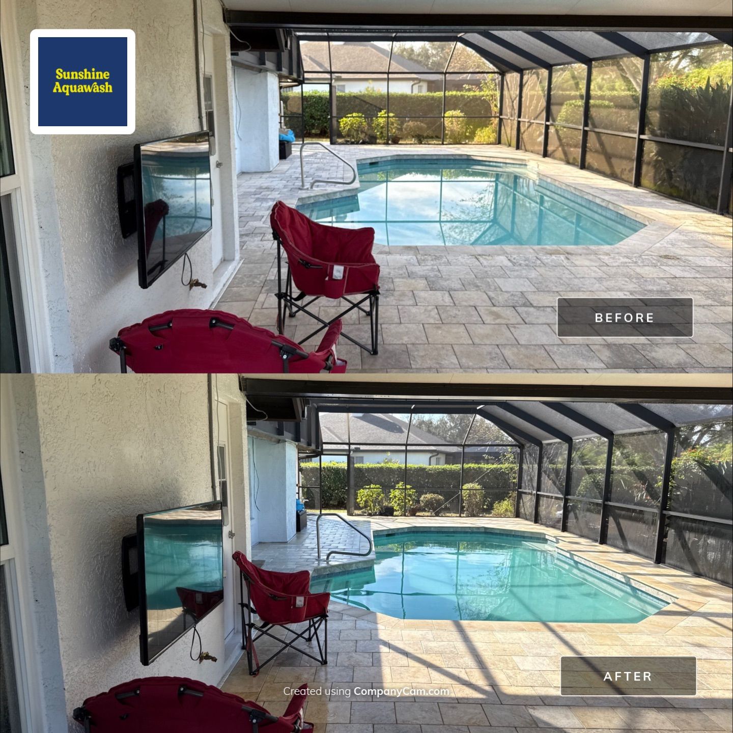 Paver Pool Deck & Screen Enclosure Cleaning | River Wilderness, Parrish FL by Sunshine AquaWash