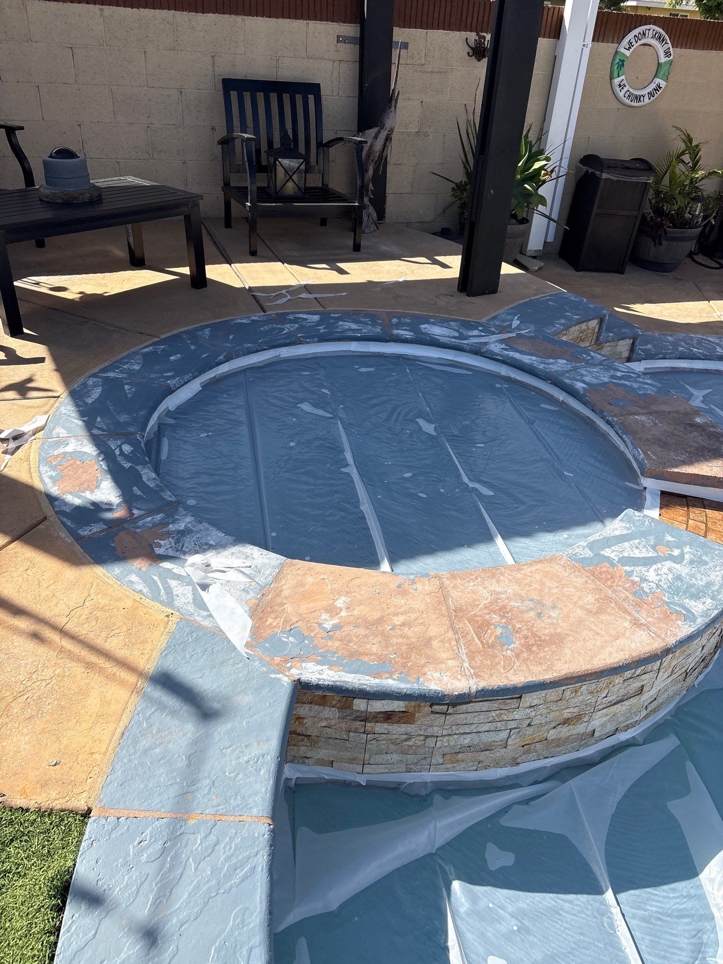Sandblast & Staining Pool Deck by La Power Washing Inc
