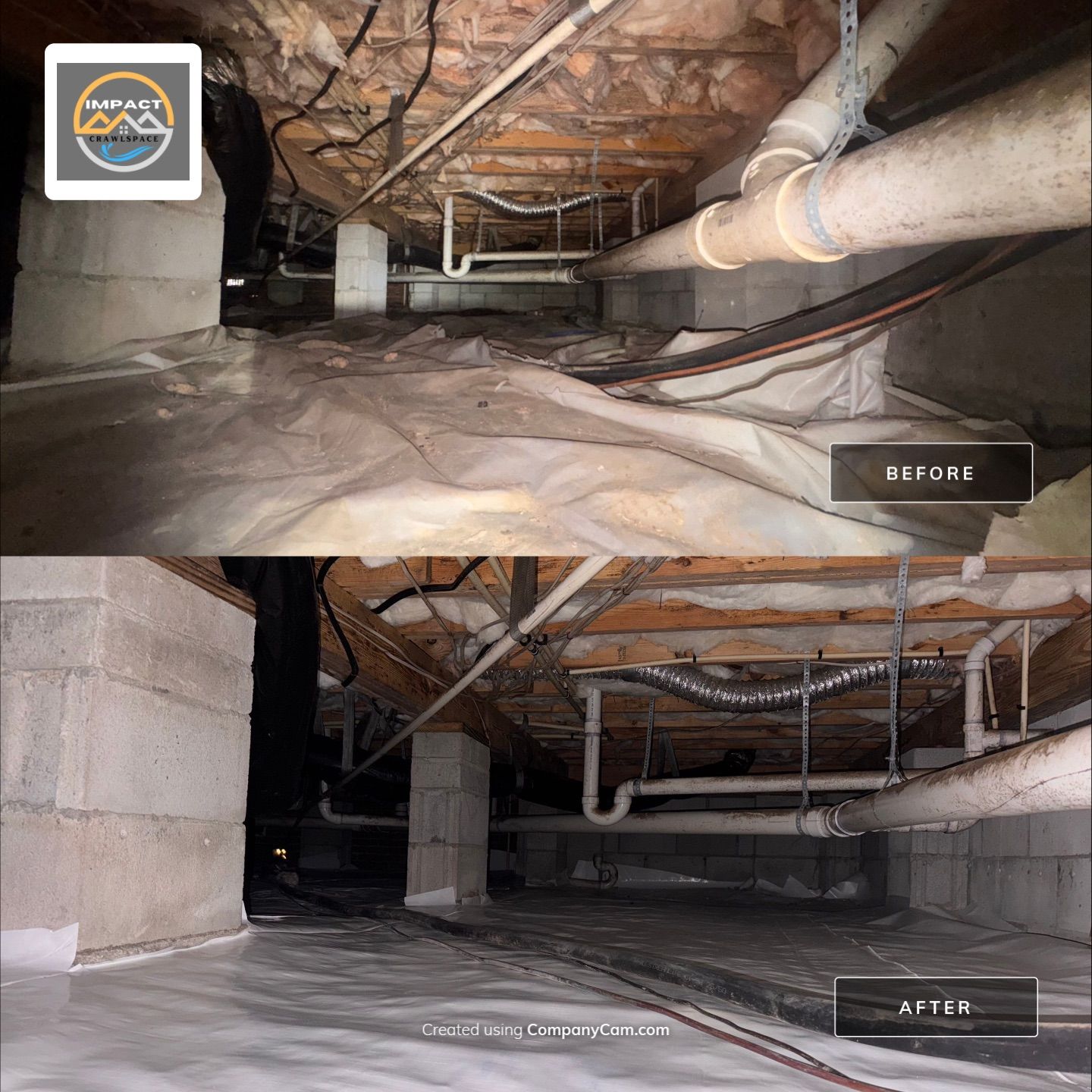 Moisture Barrier, Mold Clean, Structural Repair, Dehumidifier, R19 Insulation. by Impact Crawlspace