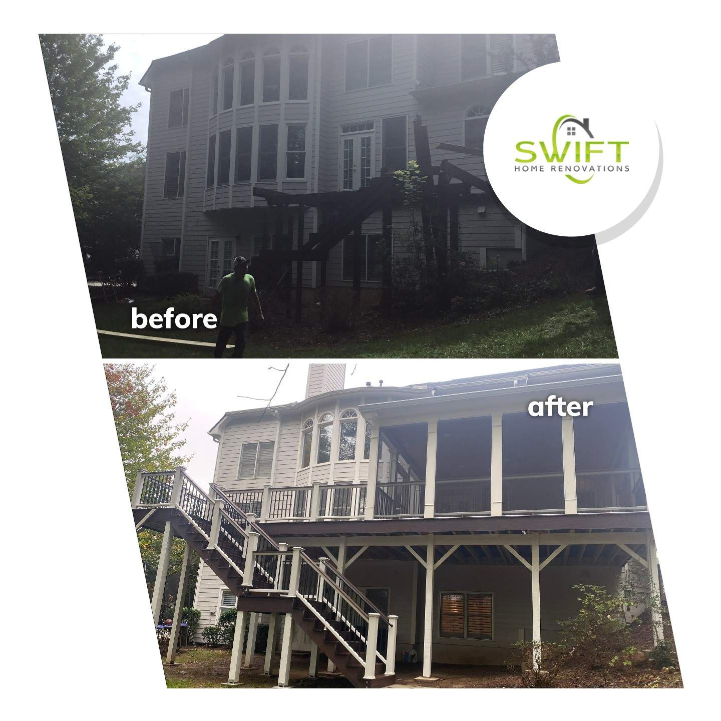 Elevated Screened-in Porch and Composite Deck Construction in Mableton by Swift Home Renovations