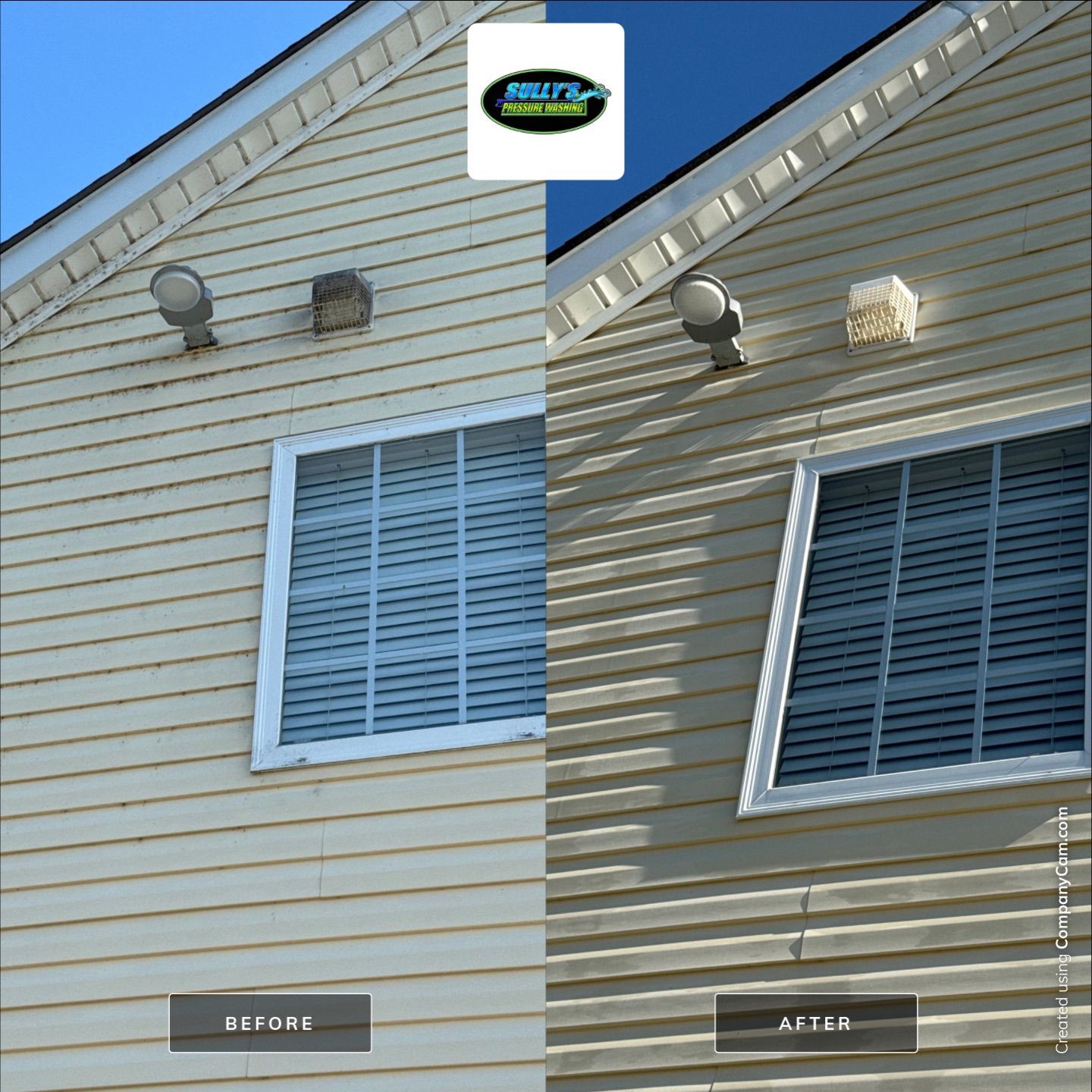 the service shown is cleaning the exterior siding of a house making it look fresh and free of dirt and grime