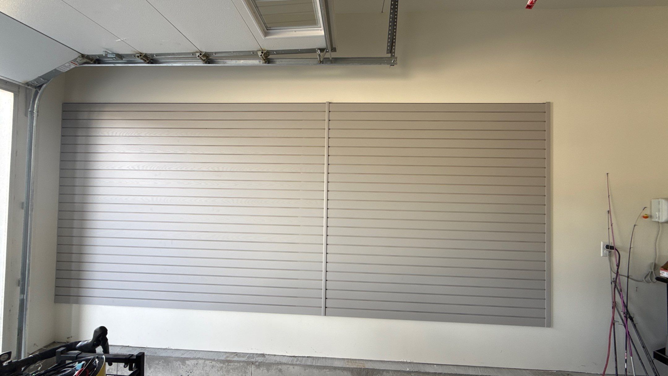 MKE Textured Grey Slatwall Creates A Perfect Storage Start  by Banner Garage