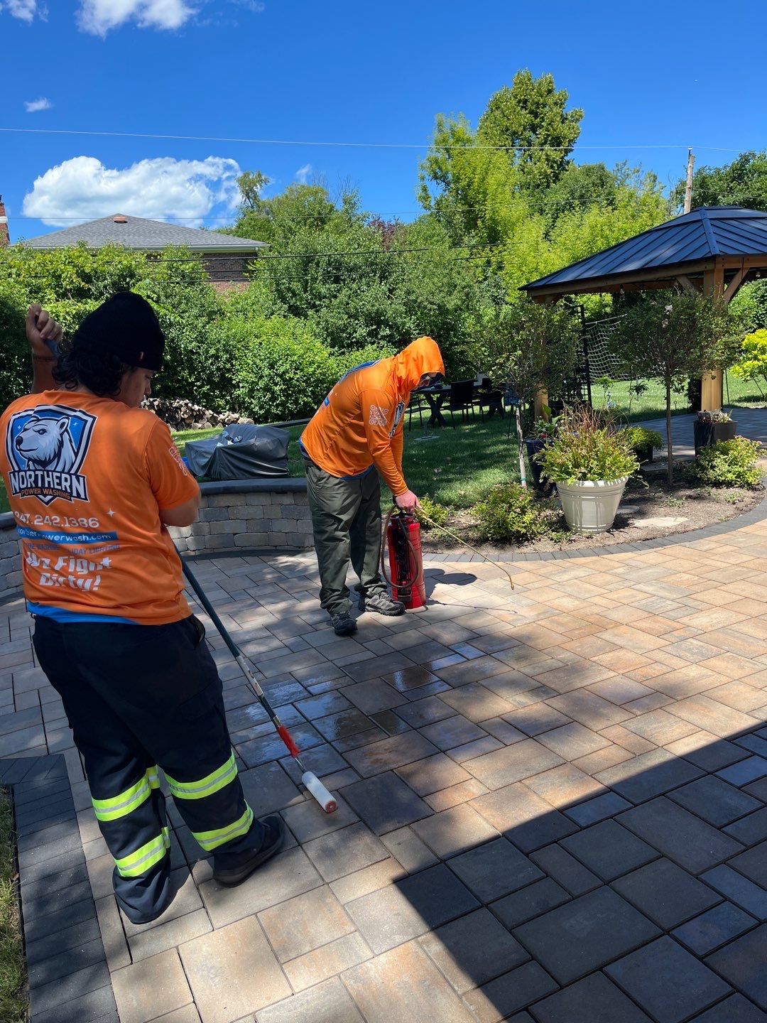 Brick paver repair, cleaning and sealing by Northern Power Washing LLC.