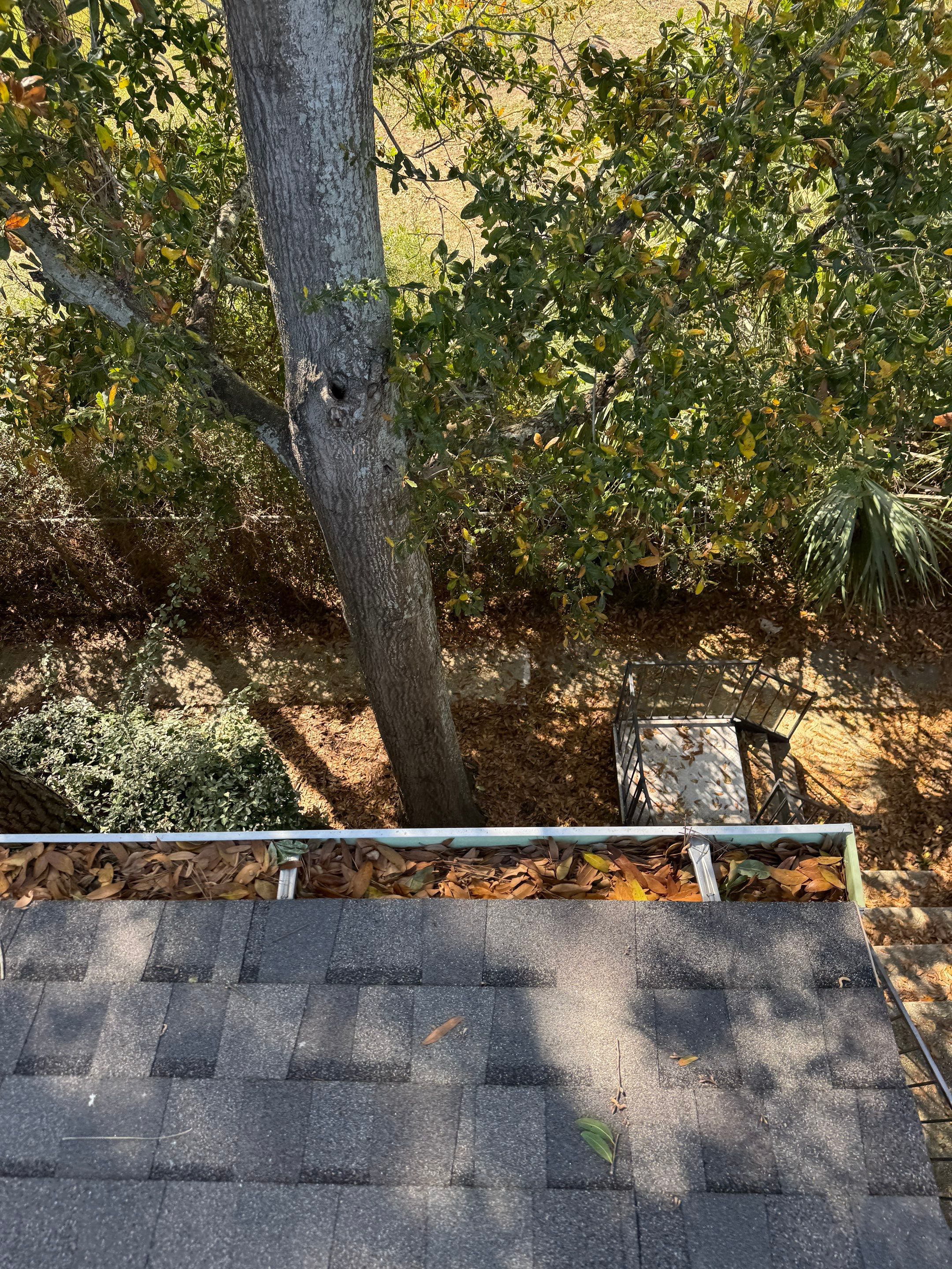 Commercial gutter cleaning Pensacola, FL before photo with filled gutters