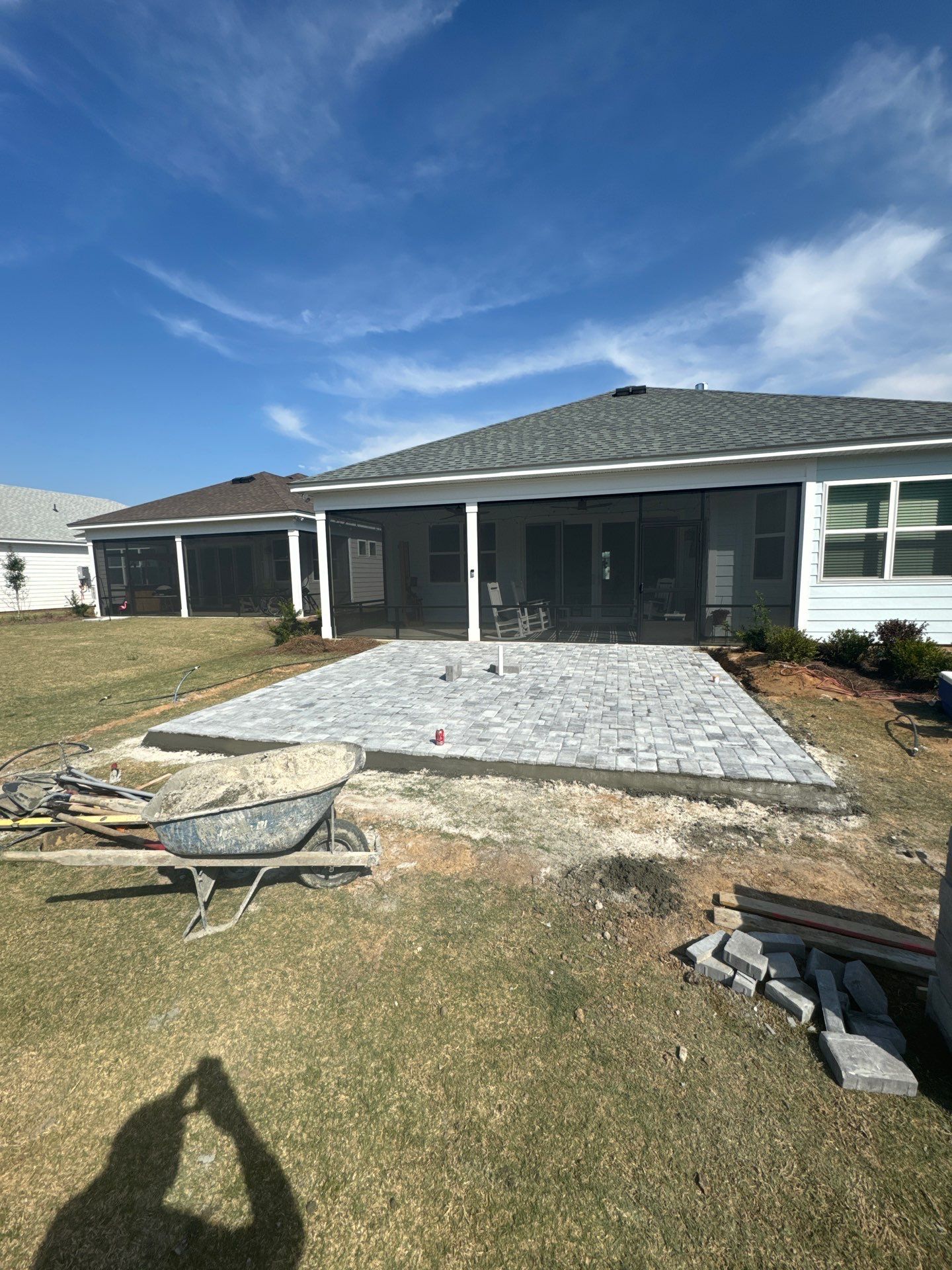 Custom Grey Paver Patio and Square Fire Pit in Hardeeville by Lowcountry Scapes, LLC
