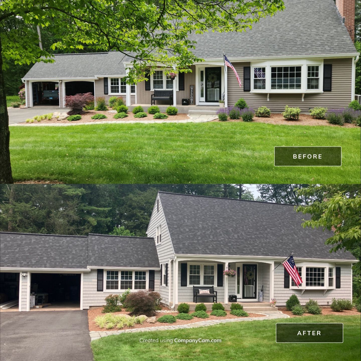 Siding Transformation with Cert Cedar Impressions D/7 Perfection Straight Bottom, Sterling Gray, and Cert Monogram D/4 x 12'6" Clapboard, Sterling Gray by DiGiorgi Roofing and Siding Inc