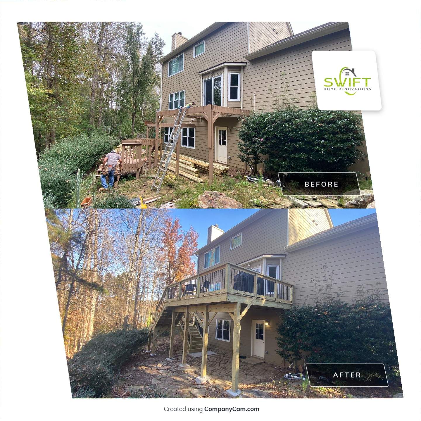Elevated Wooden Deck and Staircase Construction in Cumming by Swift Home Renovations