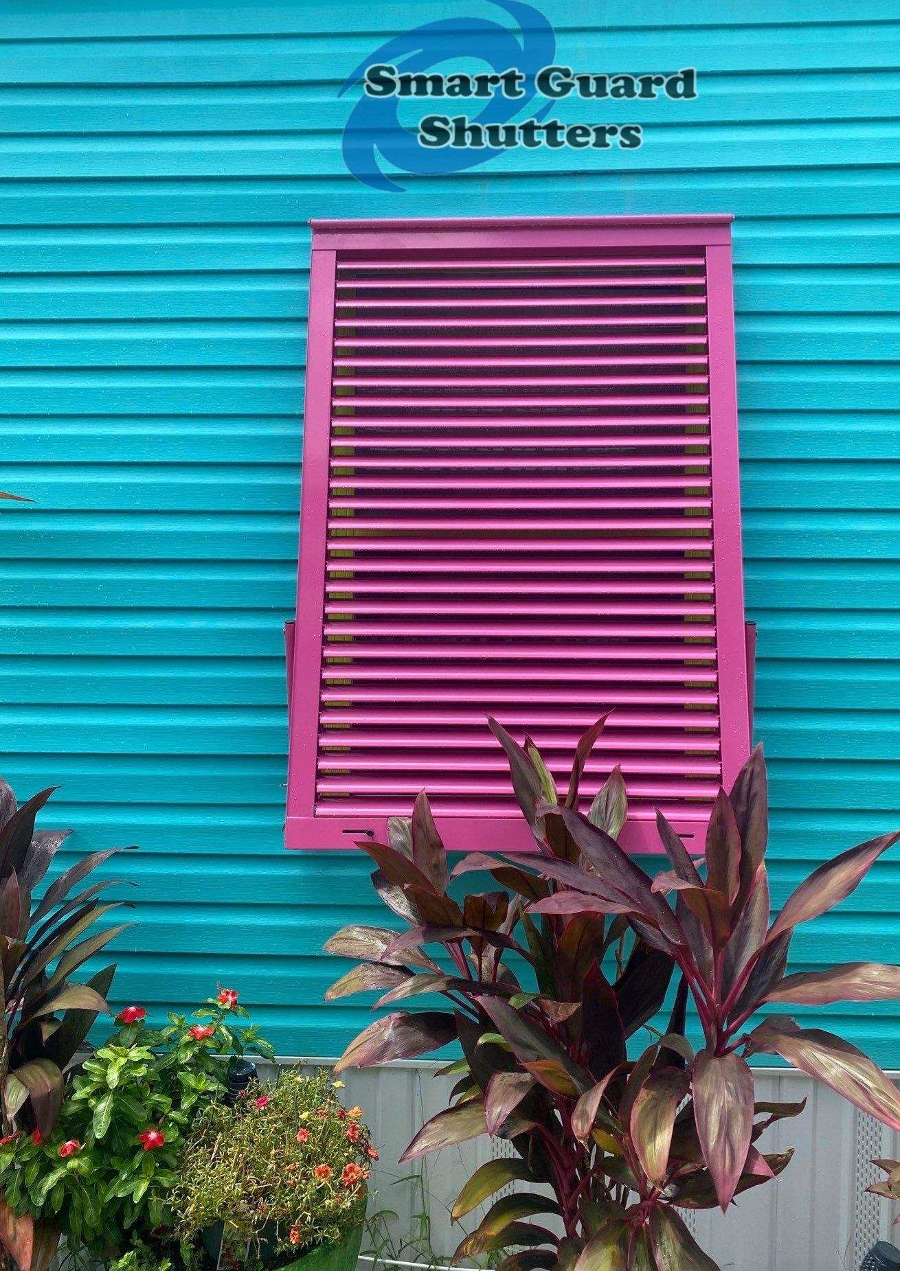 Impact Bahama Shutters in Heather Violet by Smart Guard Shutters