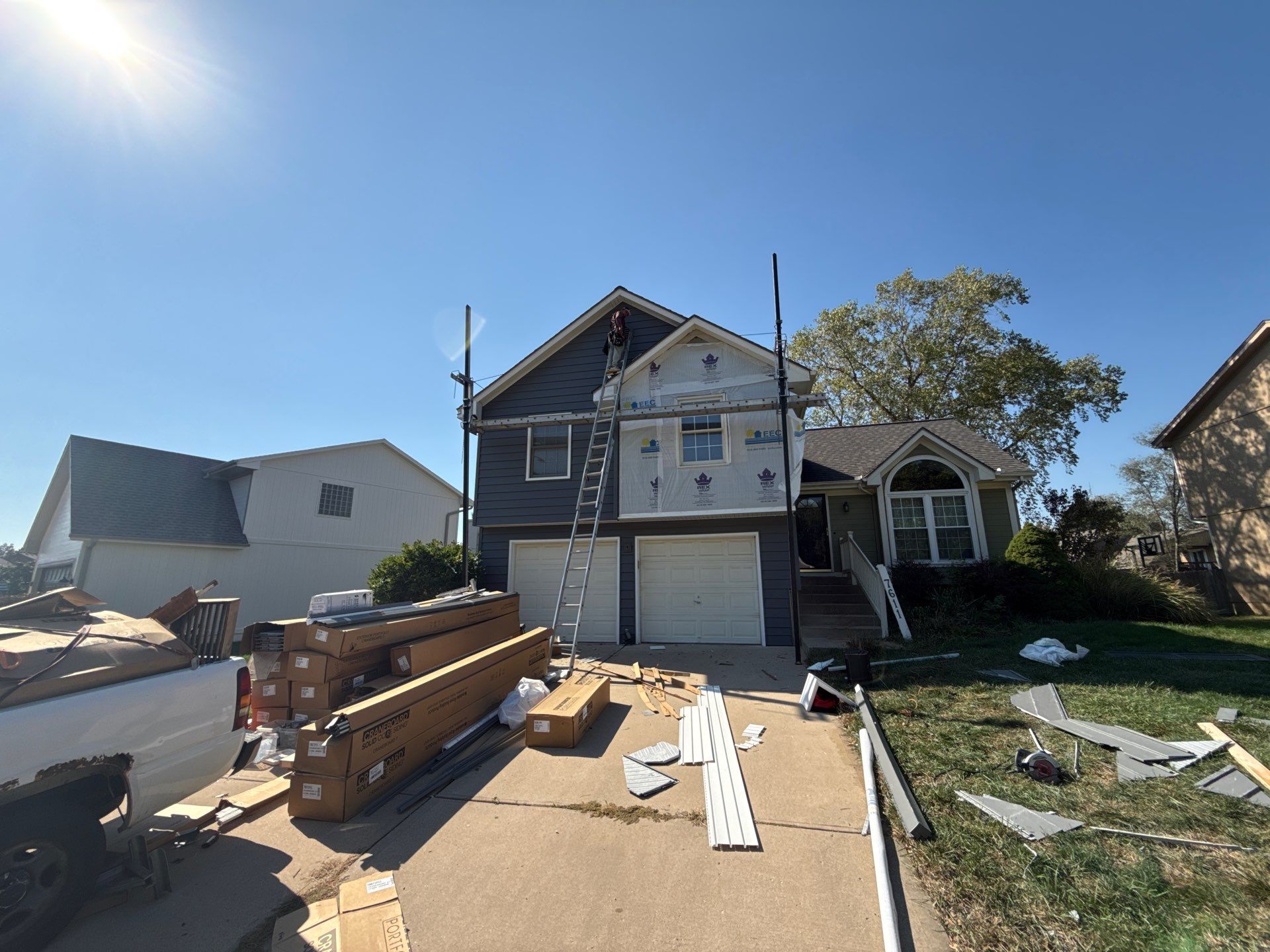 Split Entry in Smokey Ash Craneboard D7 by EEC  Windows, Siding & Roofing 