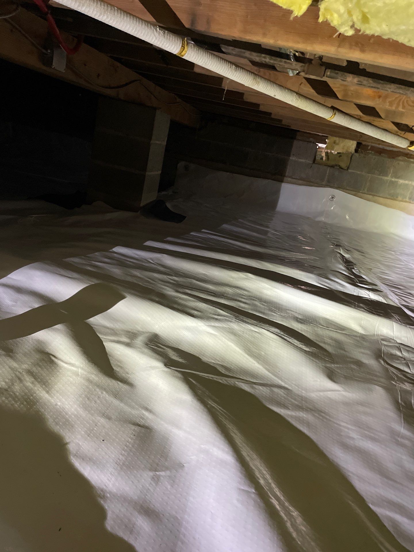 Basement Exterior Walls using Crawl Space Liner by NYS Foam & Energy