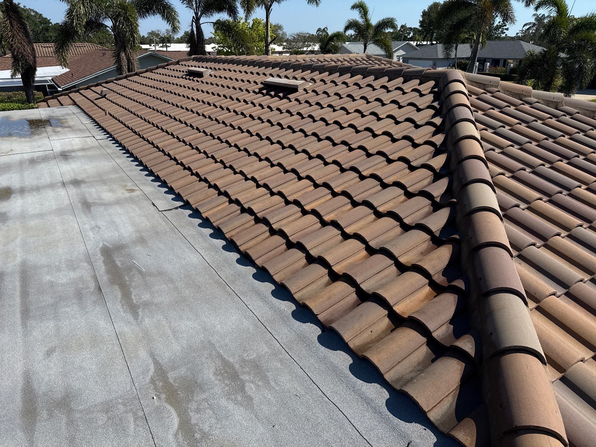 Concrete Tile Roof Cleaning in Village Green – Bradenton, FL | No Walking on Tiles! by Sunshine AquaWash
