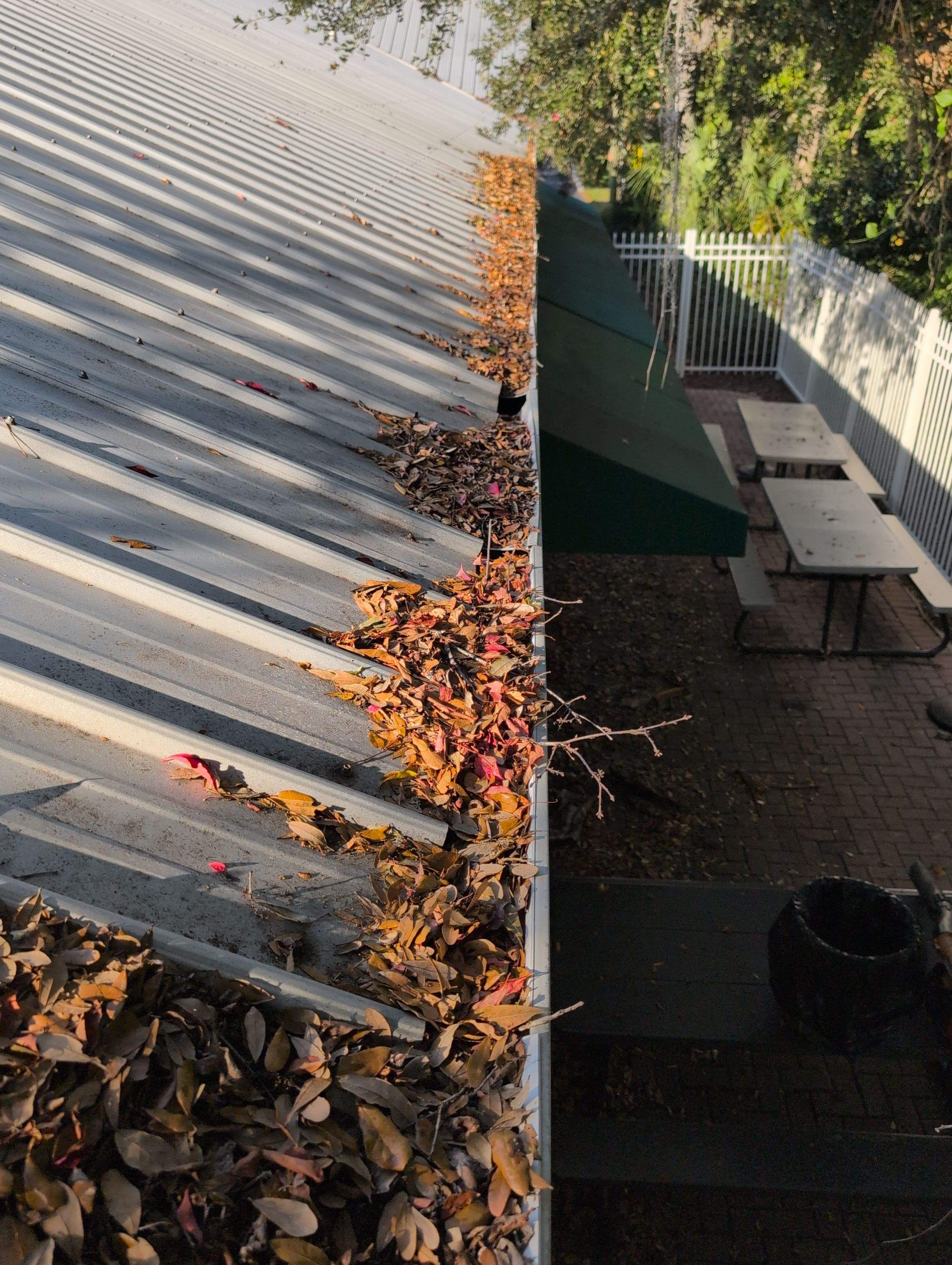 Retail roof & gutter cleaning before cleaning photo.