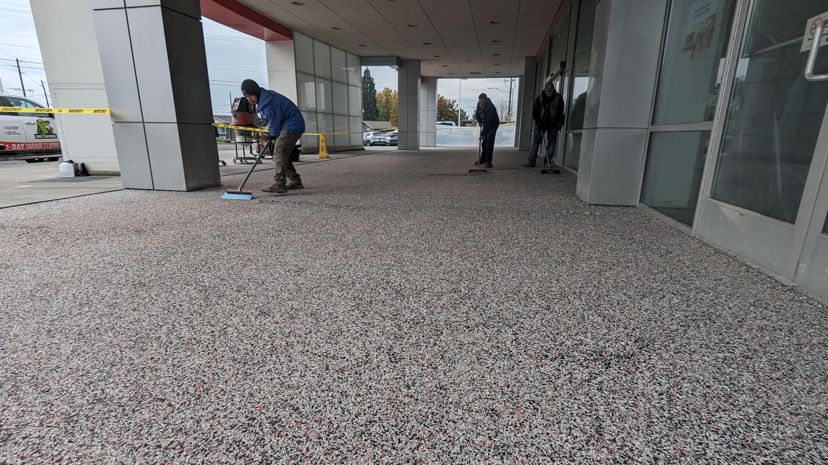 Commercial Floor Transformation using Domino w/ 5% Cherry Bomb Red  by Croc Coatings, LLC