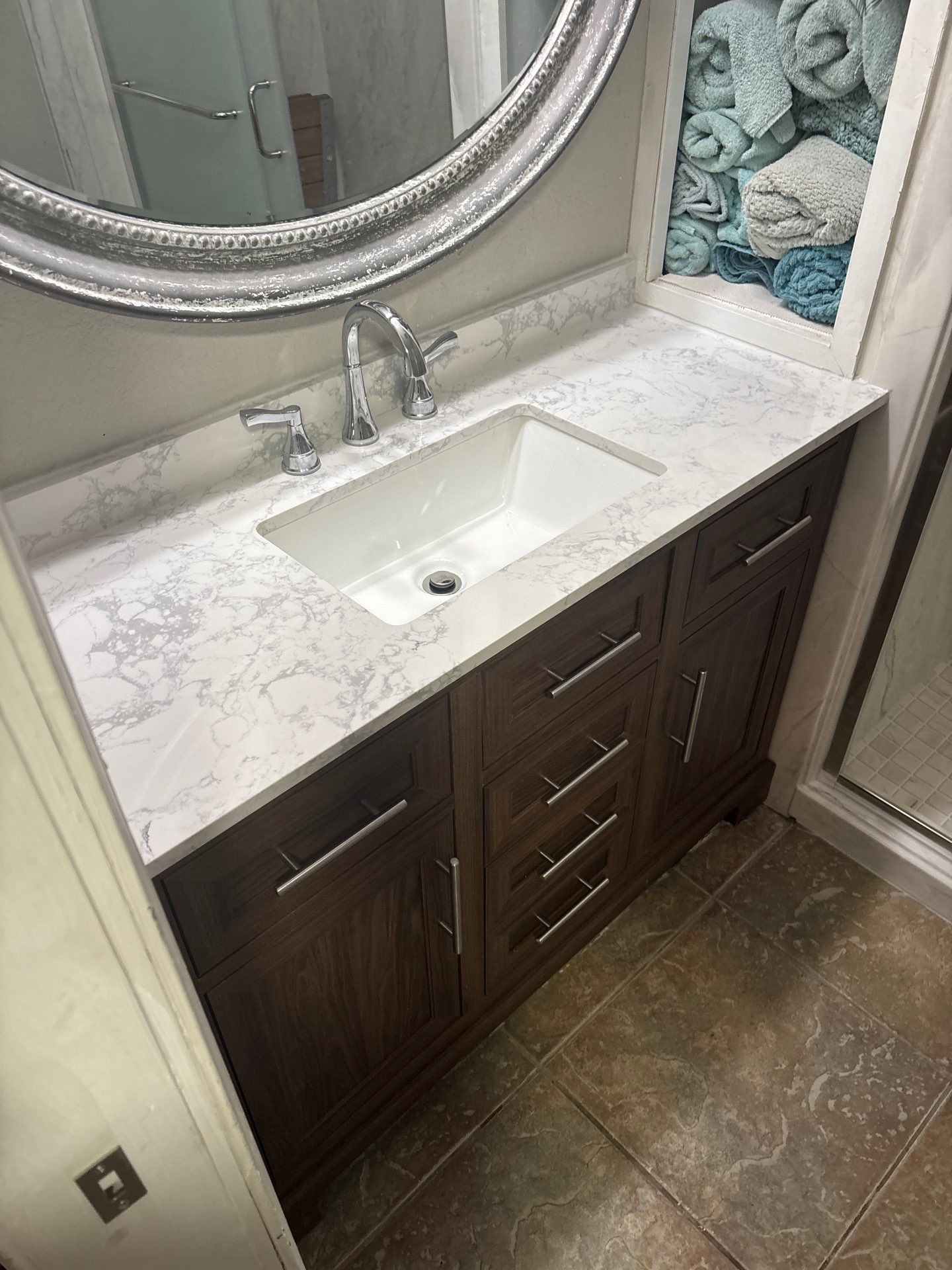 Tub to Walk-in Shower and New Vanity in Marble Falls by Lane Lauritsen - The Hill Country, Texas