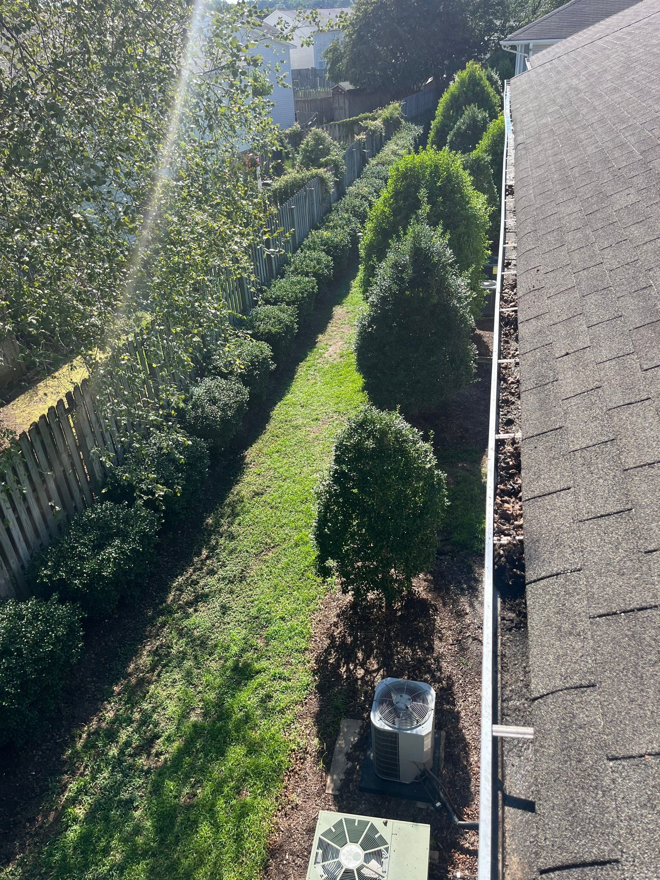 Commercial gutter cleaning Greenville, NC before photo with filled gutters