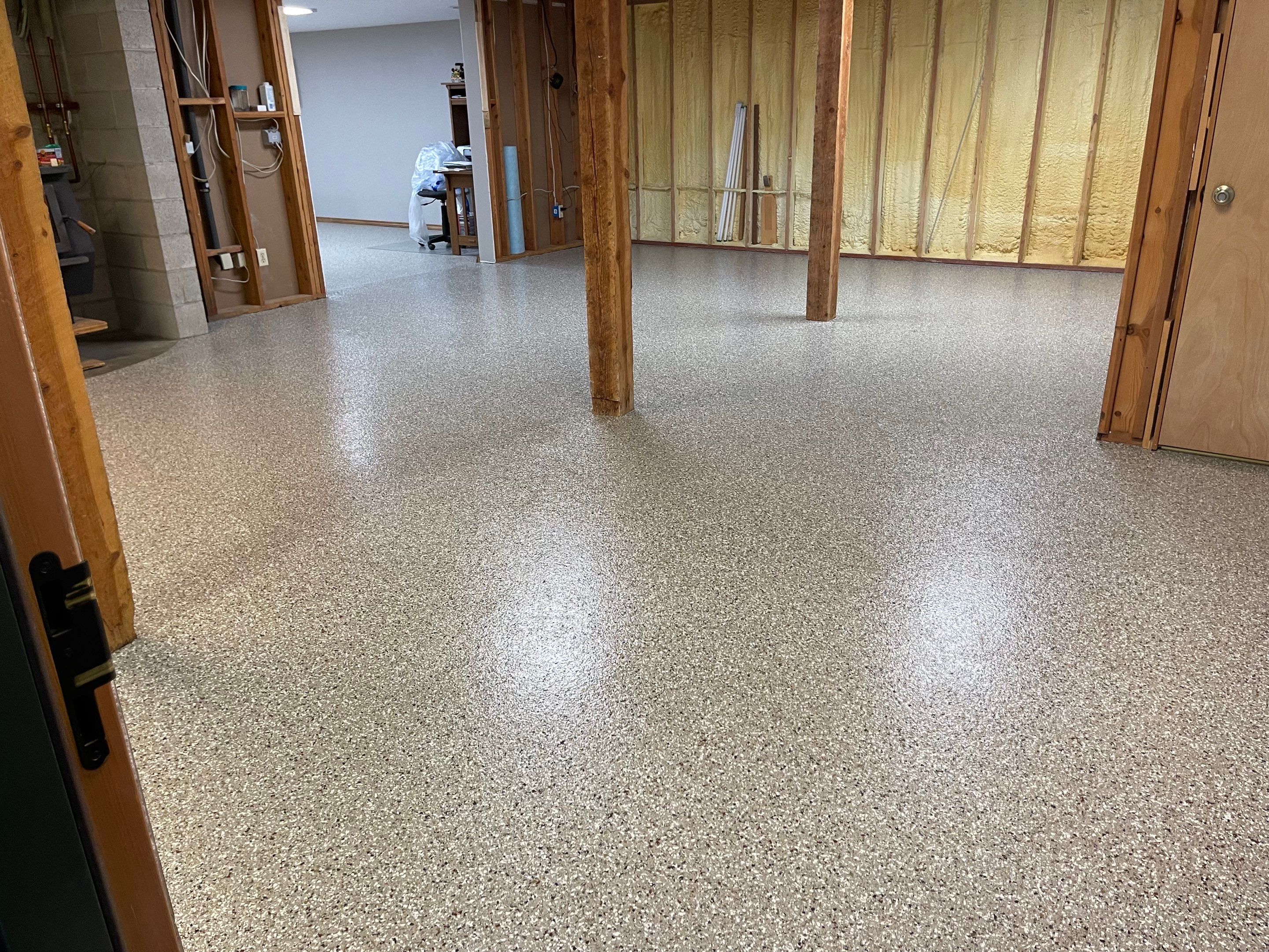 Basement Transformation using Pebble Beach by Croc Coatings, LLC