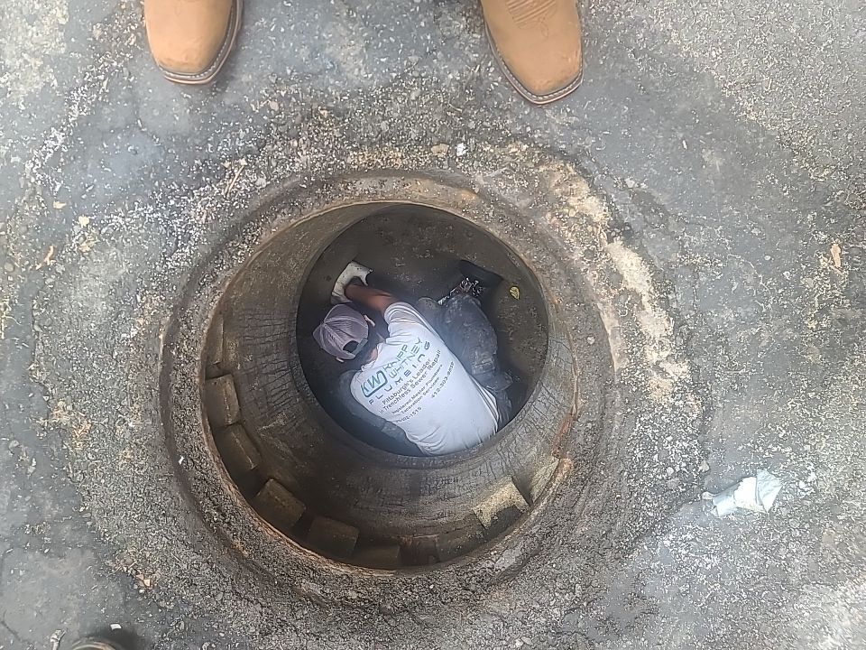 Sewer Repair using Perma-Liner through two manholes by Sureway Comfort John Wilcox Plumbing Heating Cooling