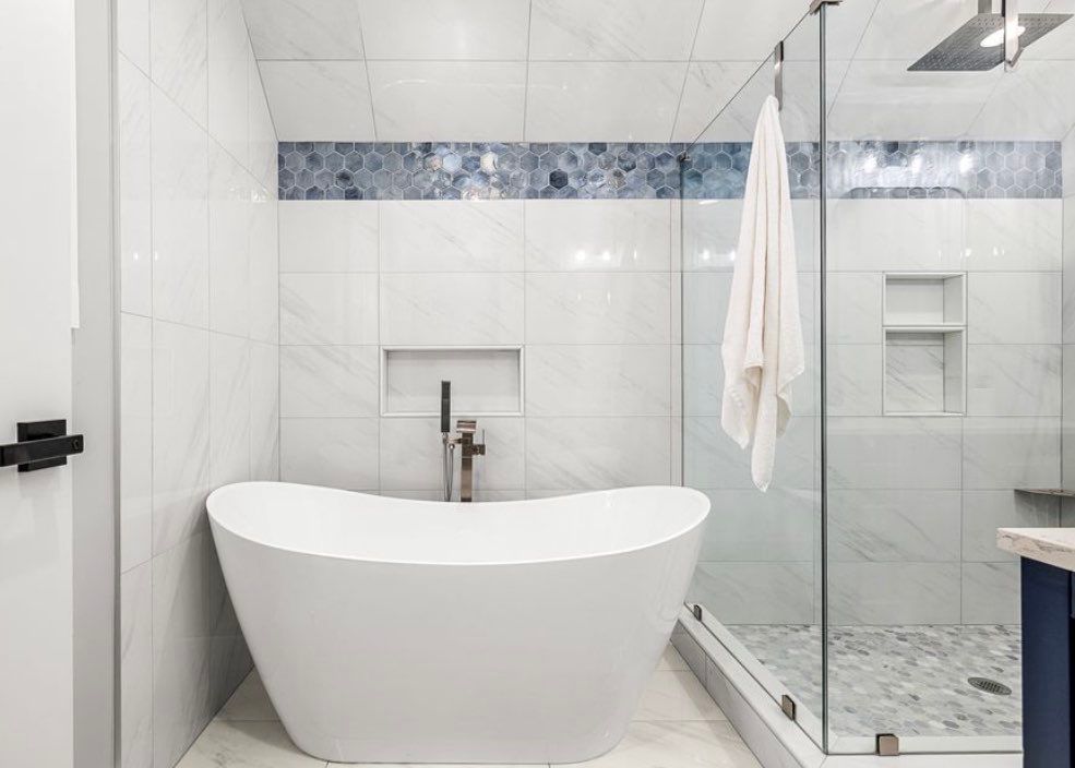 New Construction Bathrooms and Fireplace by Footprints Floors of East Atlanta