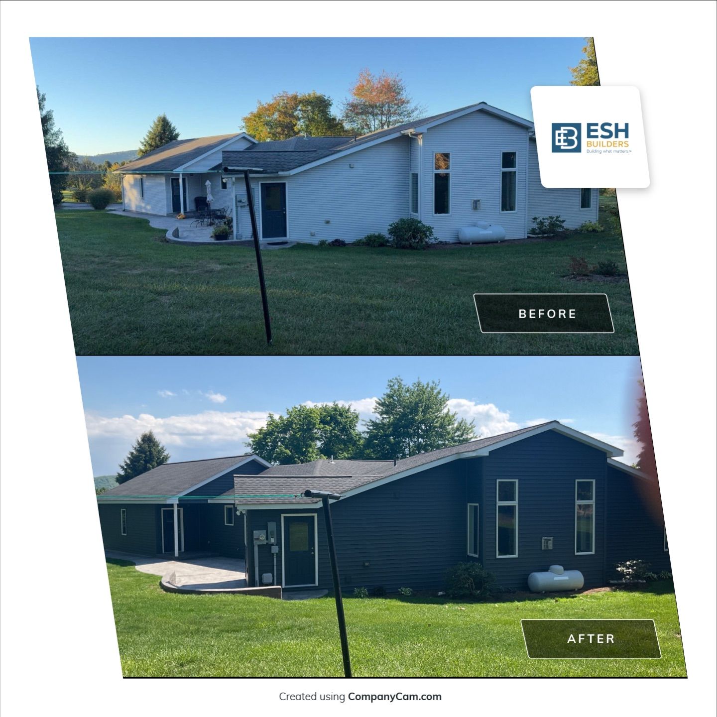 Nightfall Exterior Siding Replacement and Stone Veneer in Halifax by Esh Builders