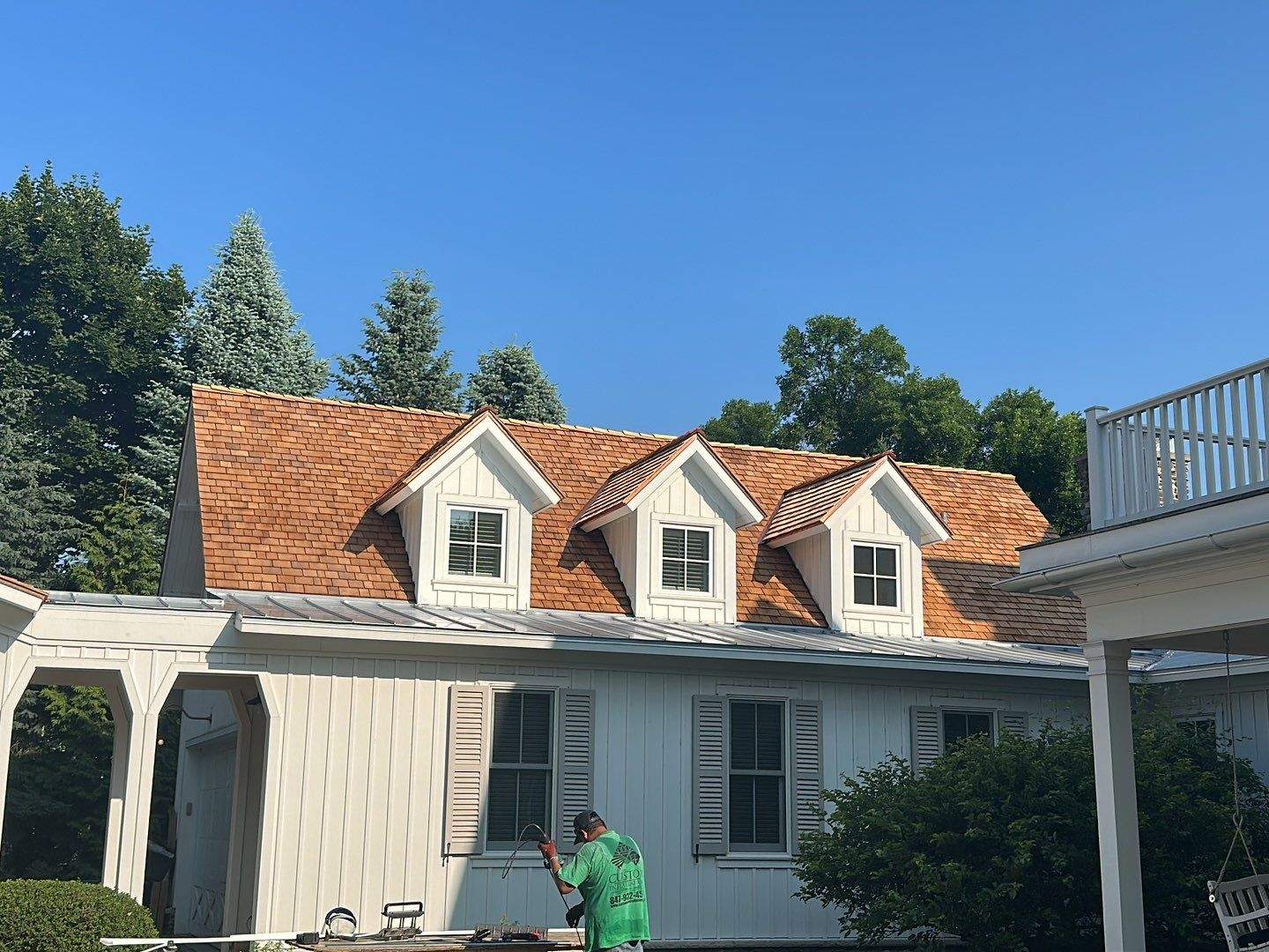 Cedar Shake Roof Replacement with Half Round Gutter Installation by Custom Installations
