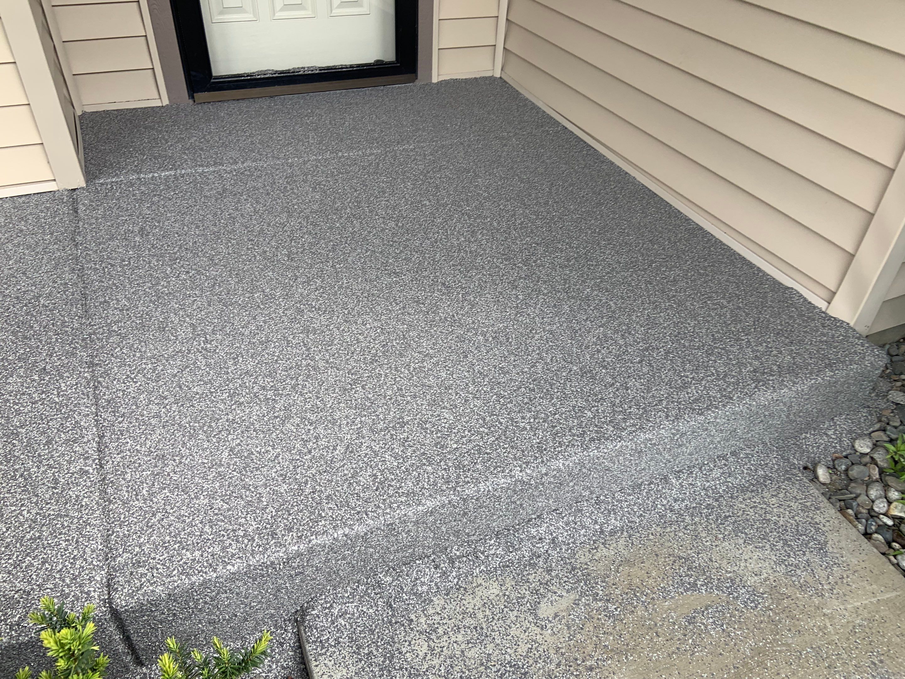 Garage Transformation using Pebble Beach and Front Porch using Greystone by Croc Coatings, LLC
