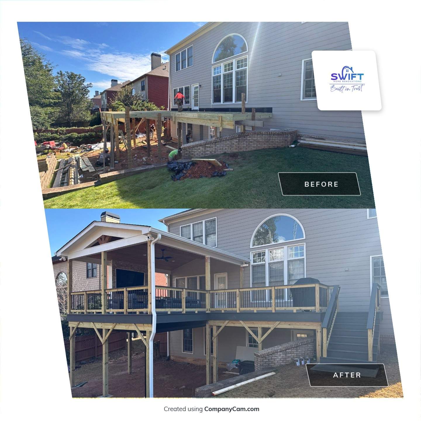 Custom Composite Deck and Covered Gabled Porch in Marietta by Swift Home Renovations
