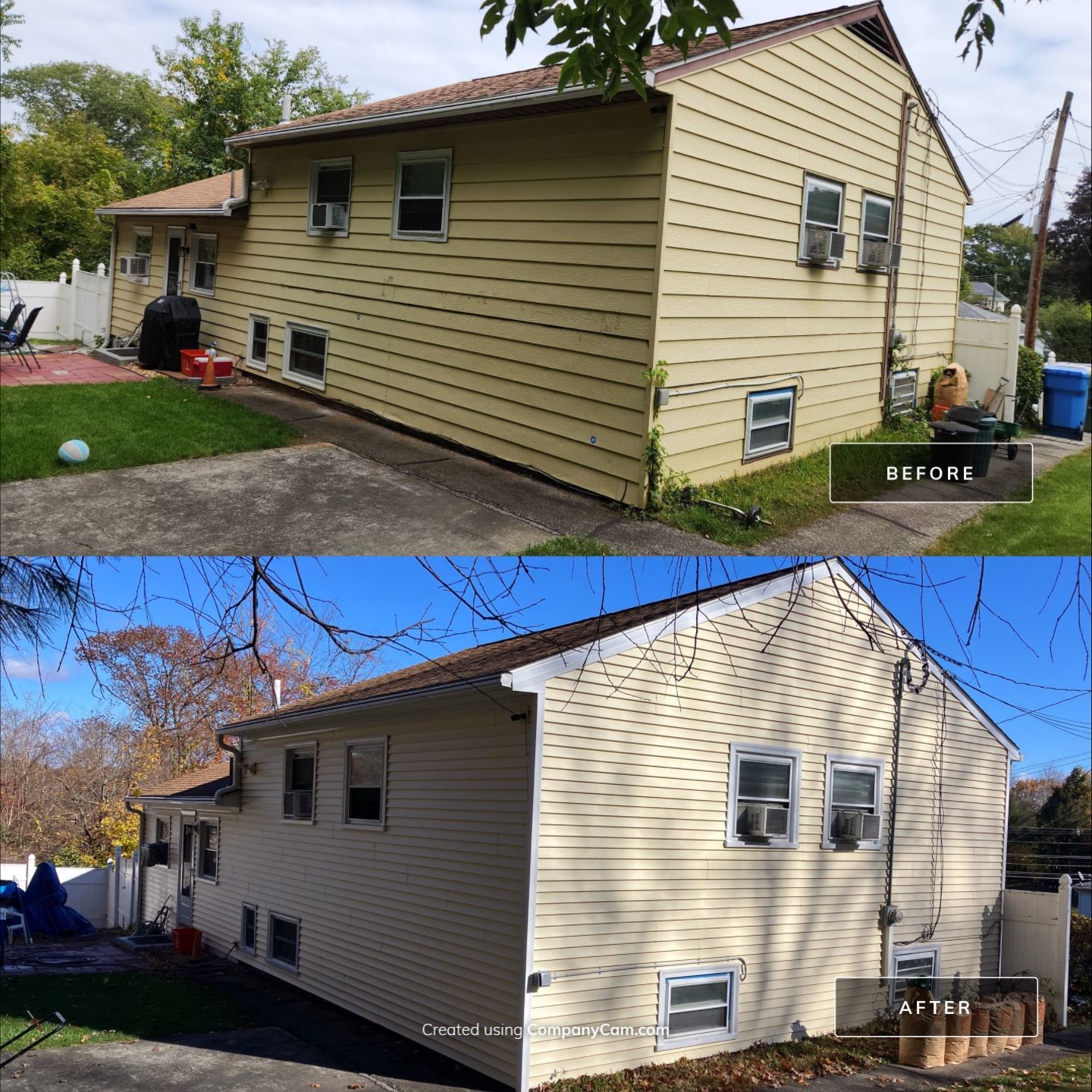 Refreshed Vinyl Siding with Cert Monogram D/4 x 12'6" clapboard, Heritage Cream by DiGiorgi Roofing and Siding Inc