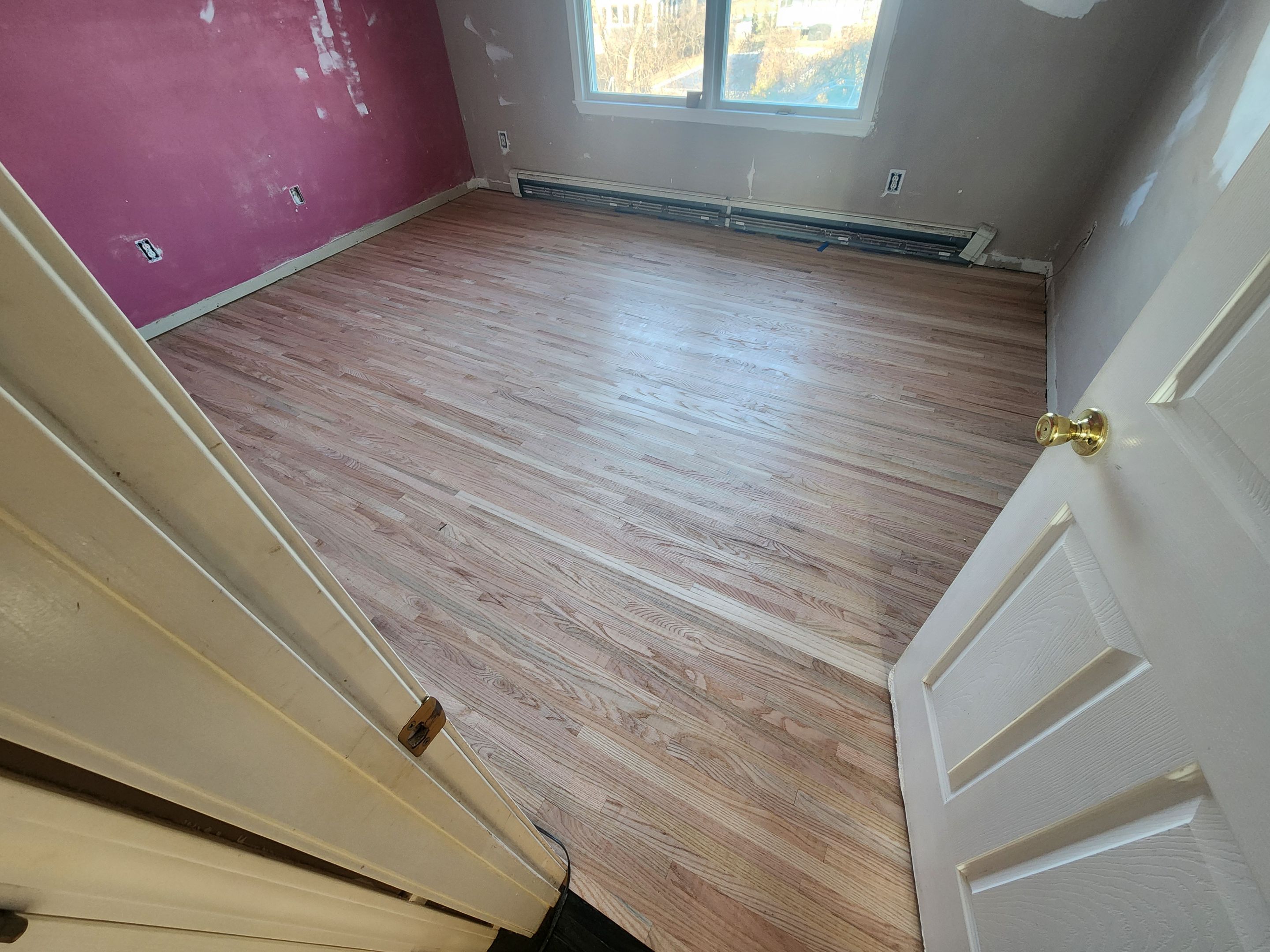 Install 1 1/2 Red Oak and Refinish with Jacobean Stain using Duraseal Jacobean with Bona Semi Gloss by Footprints Floors Morristown