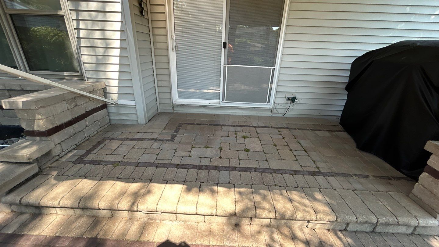Brick paver clean, sand and seal.  using Polysweep polymeric sand by Northern Power Washing LLC.