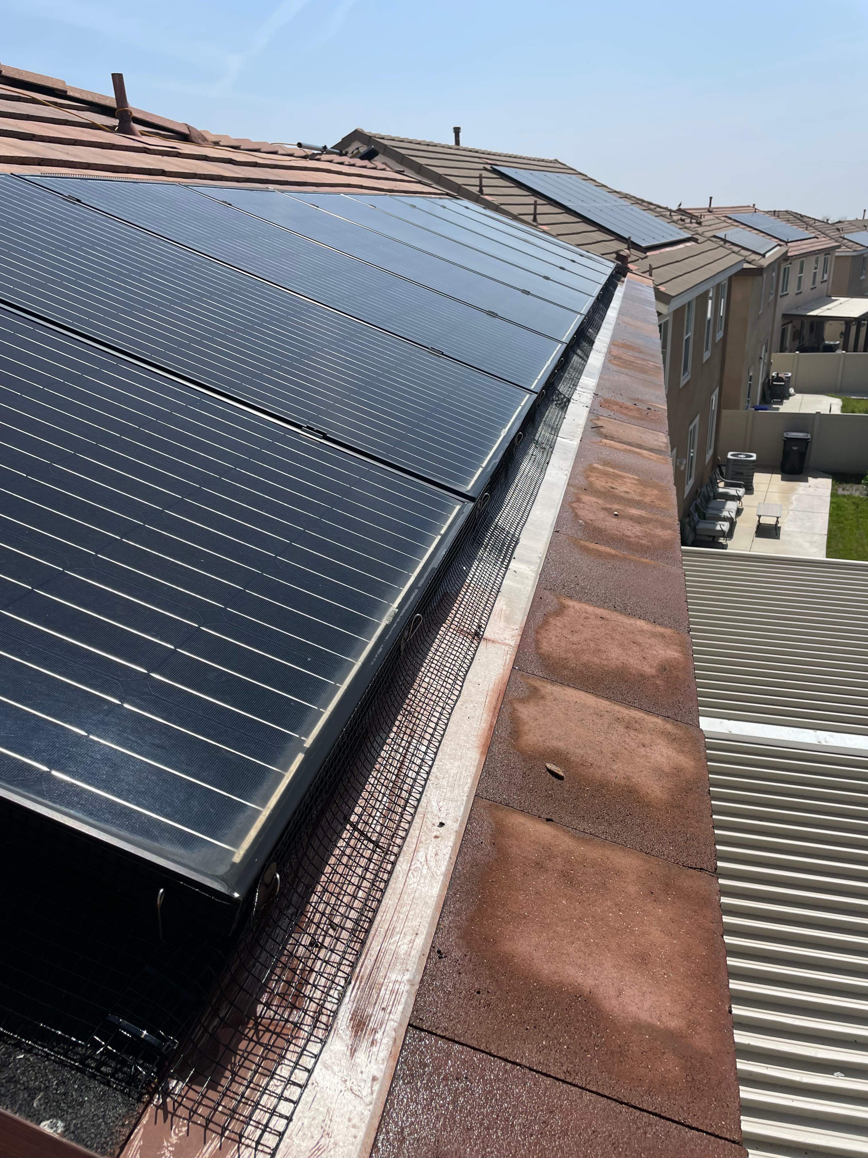 Completed Solar Panel Bird Proofing Project in San Bernardino Ca by Palm Coast Solar Cleaning