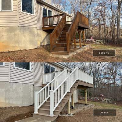 Replacement deck using Trex Transcend Ropeswing and White Transcend railings, with gate