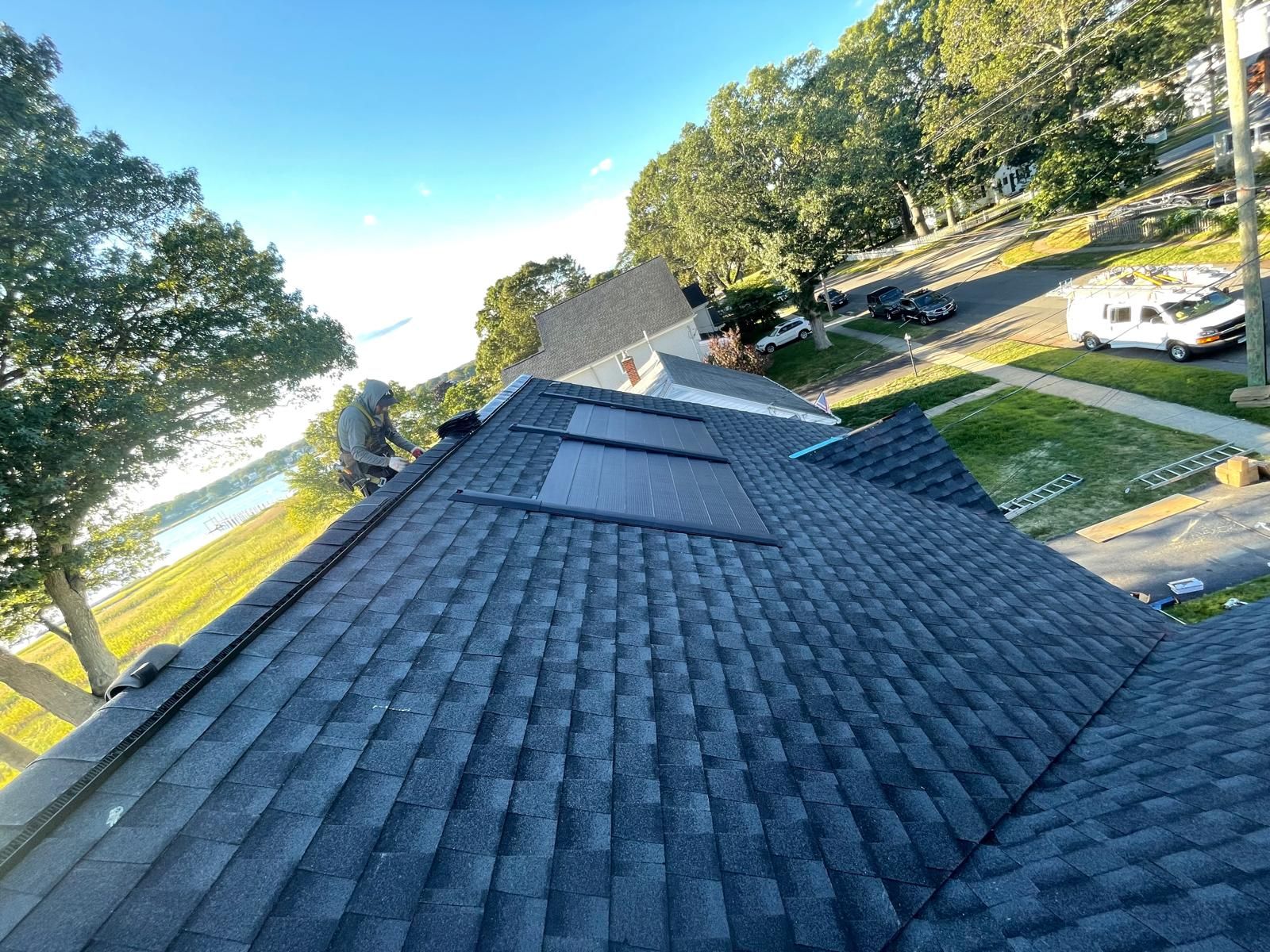 Where integrity meets innovation: Our very first installation of GAF energy timberline solar shingles by DiGiorgi Roofing and Siding Inc