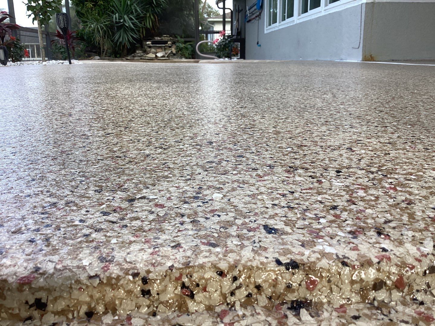 Pool Deck using Pecan by Amvet concrete coatings llc
