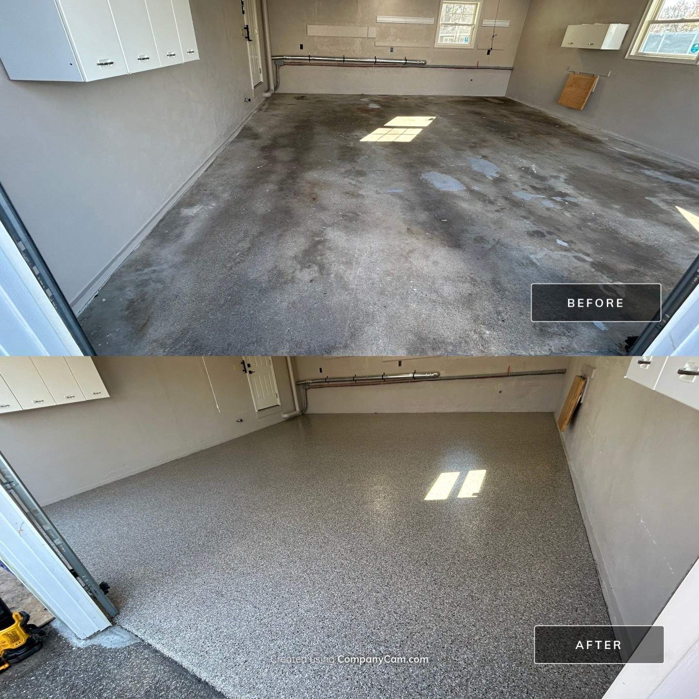 Garage Floor Transformation with Durable Concrete Floor Coating by DiGiorgi Roofing and Siding Inc