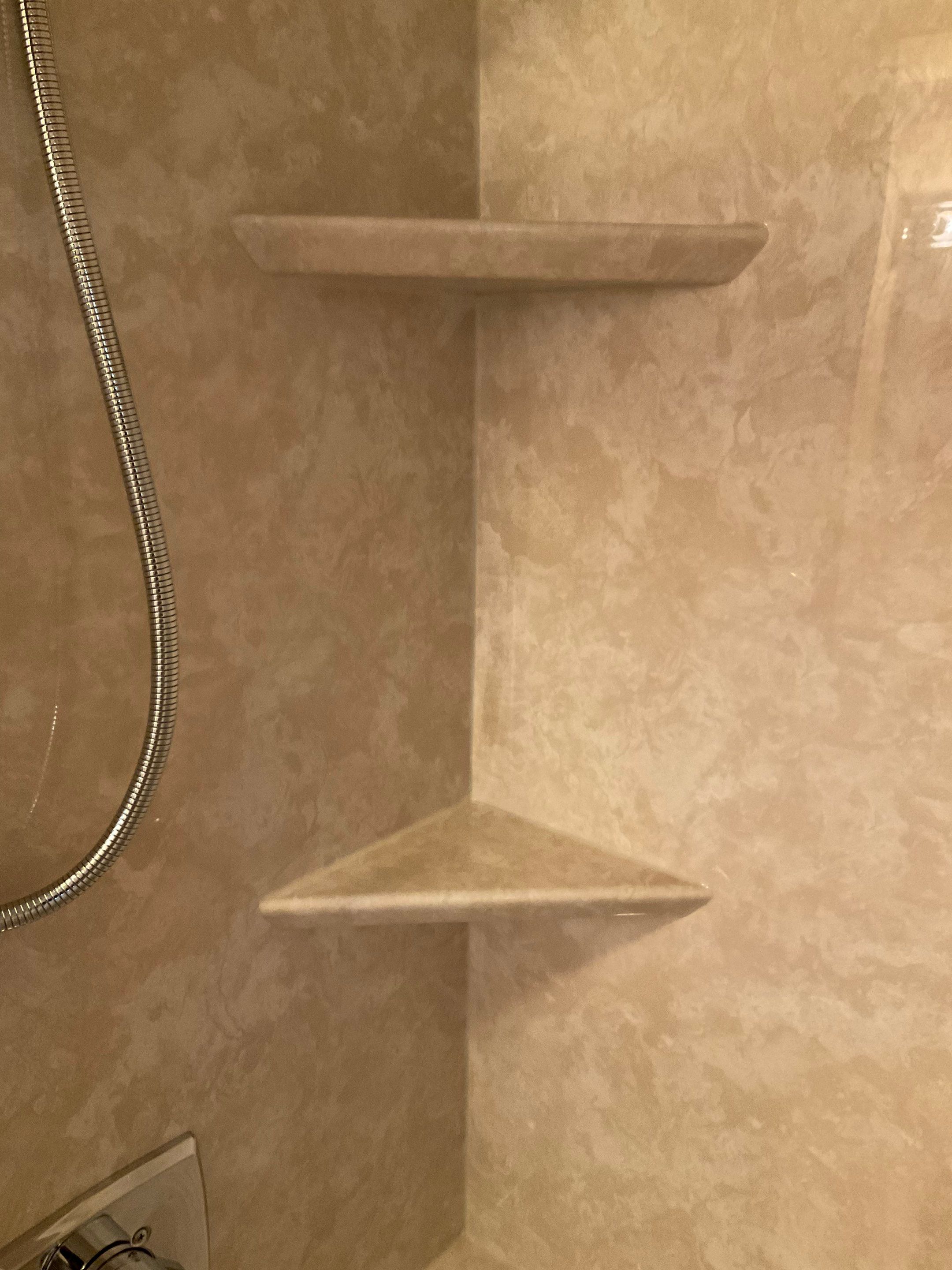 Tub to Shower Conversion: White Travertine by Rome Bath Remodeling