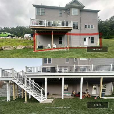 Deck replacement and expansion, With useable under space. Trex Tropical Island mist boards. 