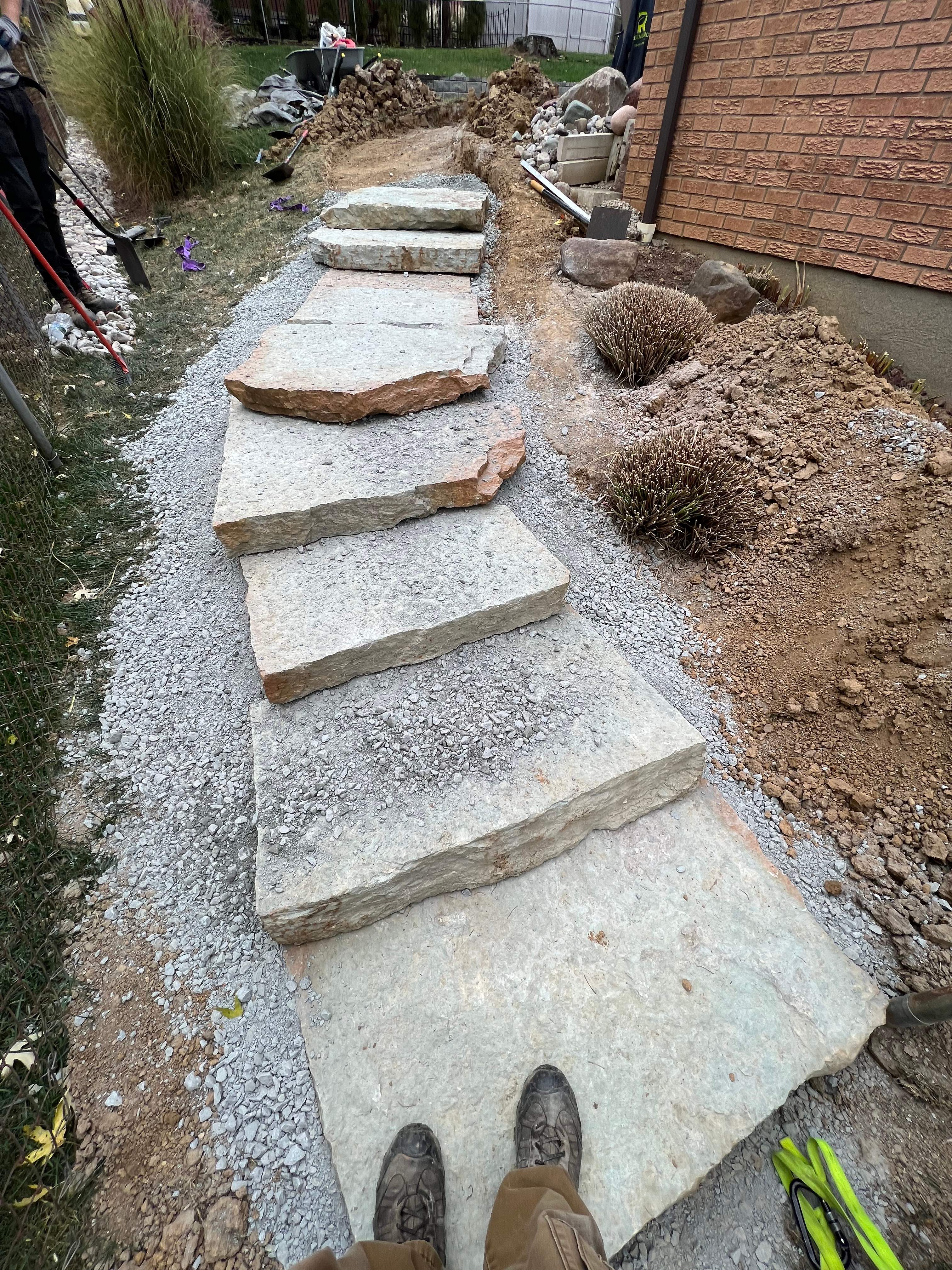 Rustic Buff Tread Stairway Installation by Reisenberg’s Lawn & Landscape, LLC