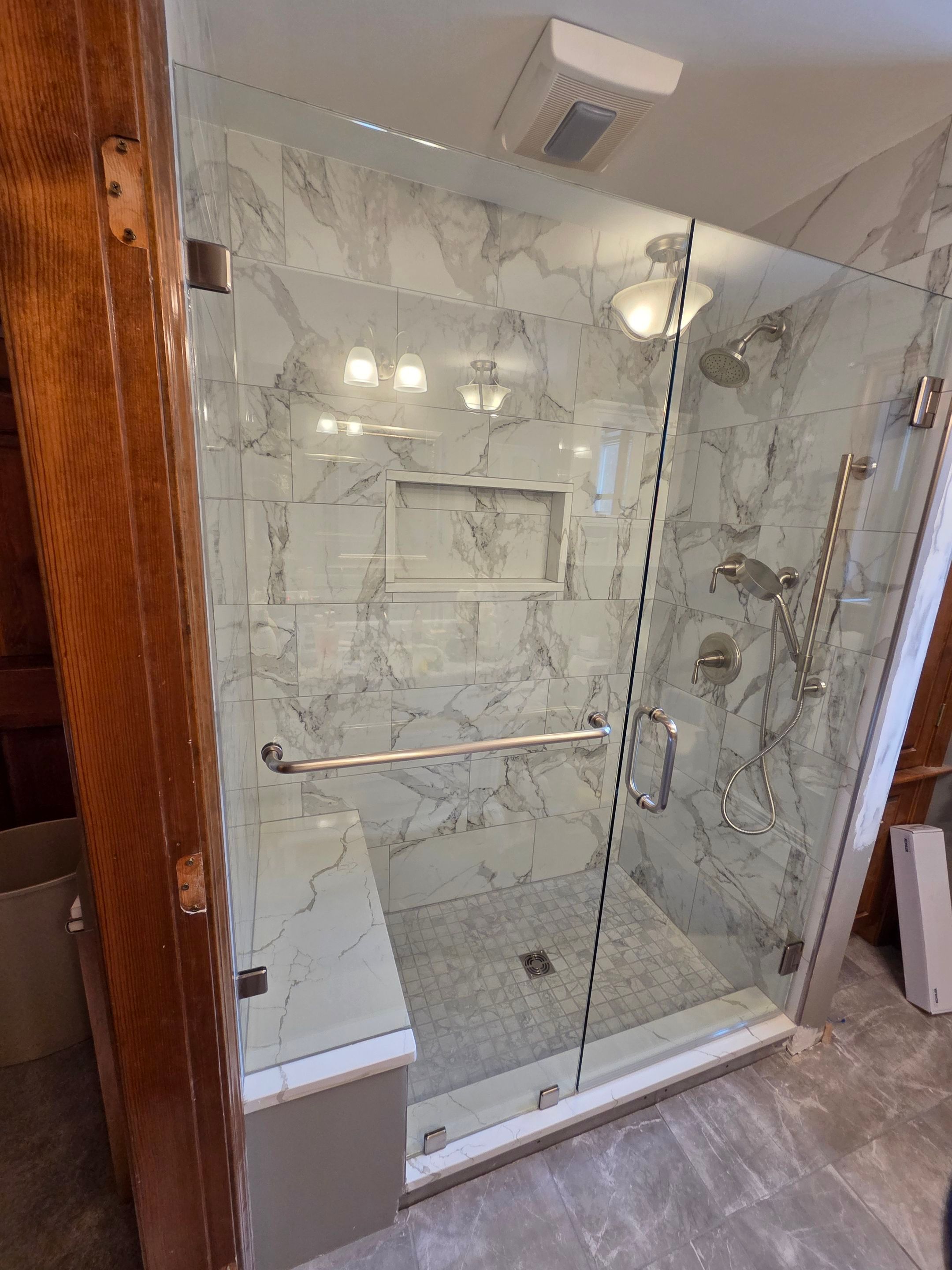 Bathroom Remodel using Tempered Shower Glass by Cheshire Glass Company