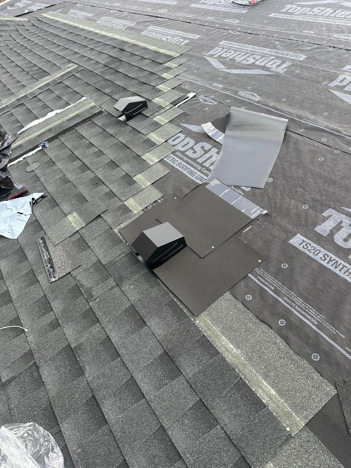 GAF Charcoal Roof Replacement with Vent Leak Repairs, PVC Fascia & Leaf Guard Gutters by Sensible Home Solutions