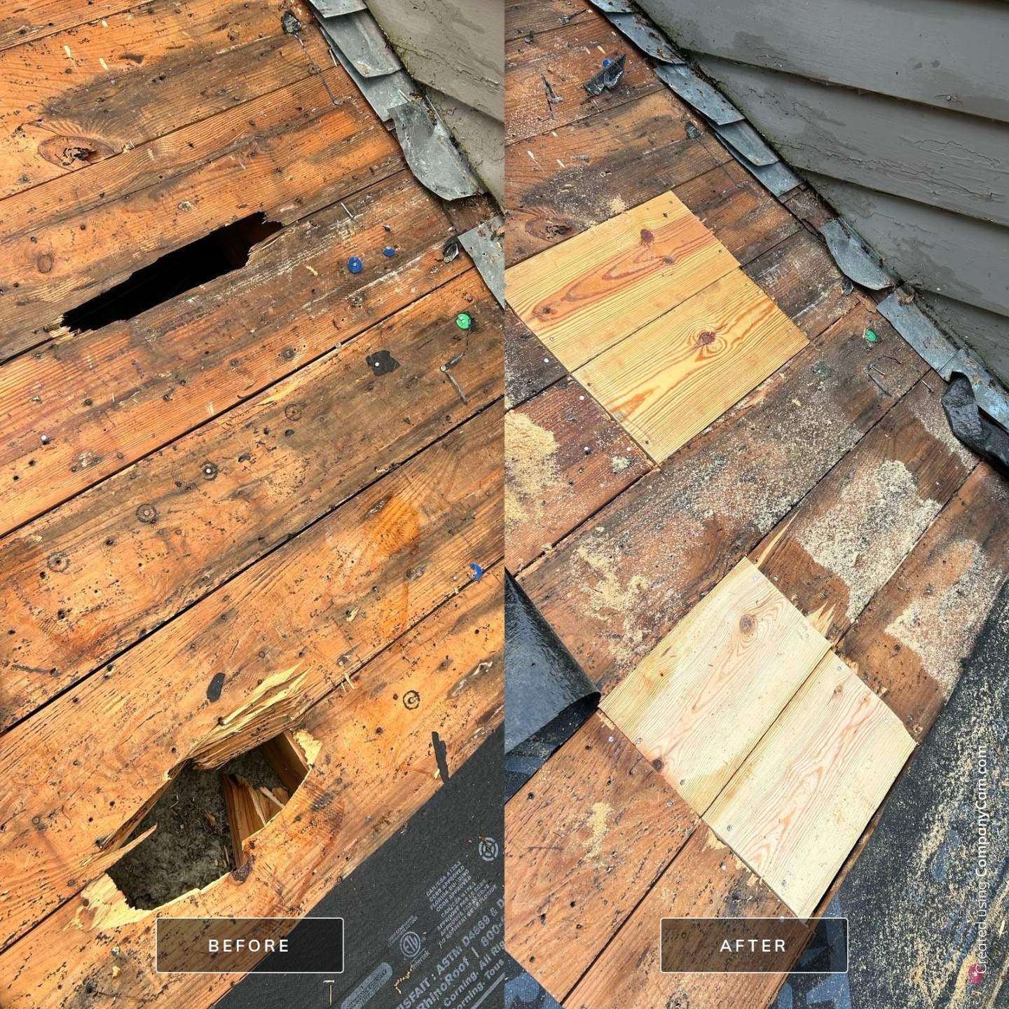 Residential Roof Repair and Decking Replacement After Tree Damage by Revival Roofing Services