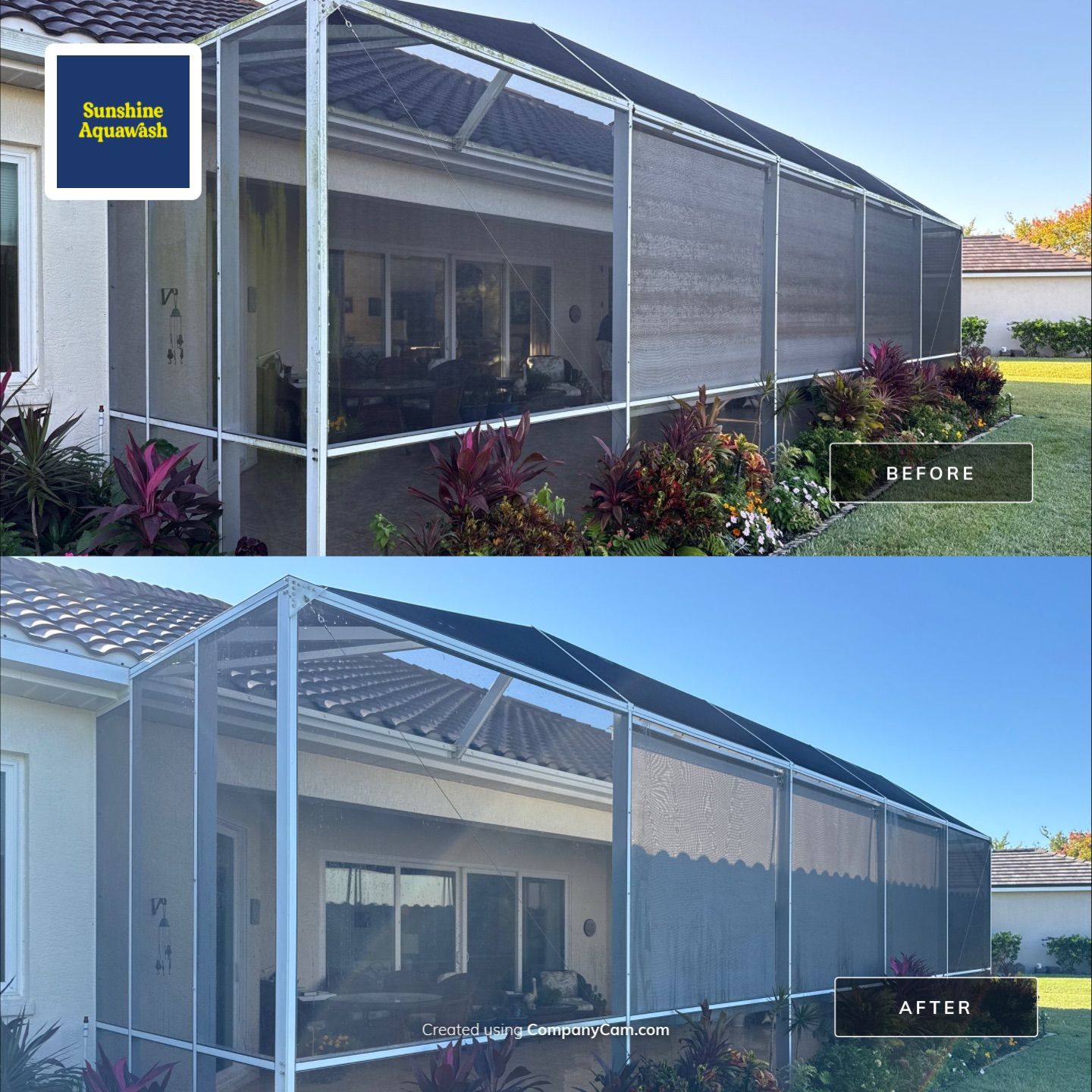 University Park Lanai Transformation | Screen Enclosure & Shade Cleaning by Sunshine AquaWash