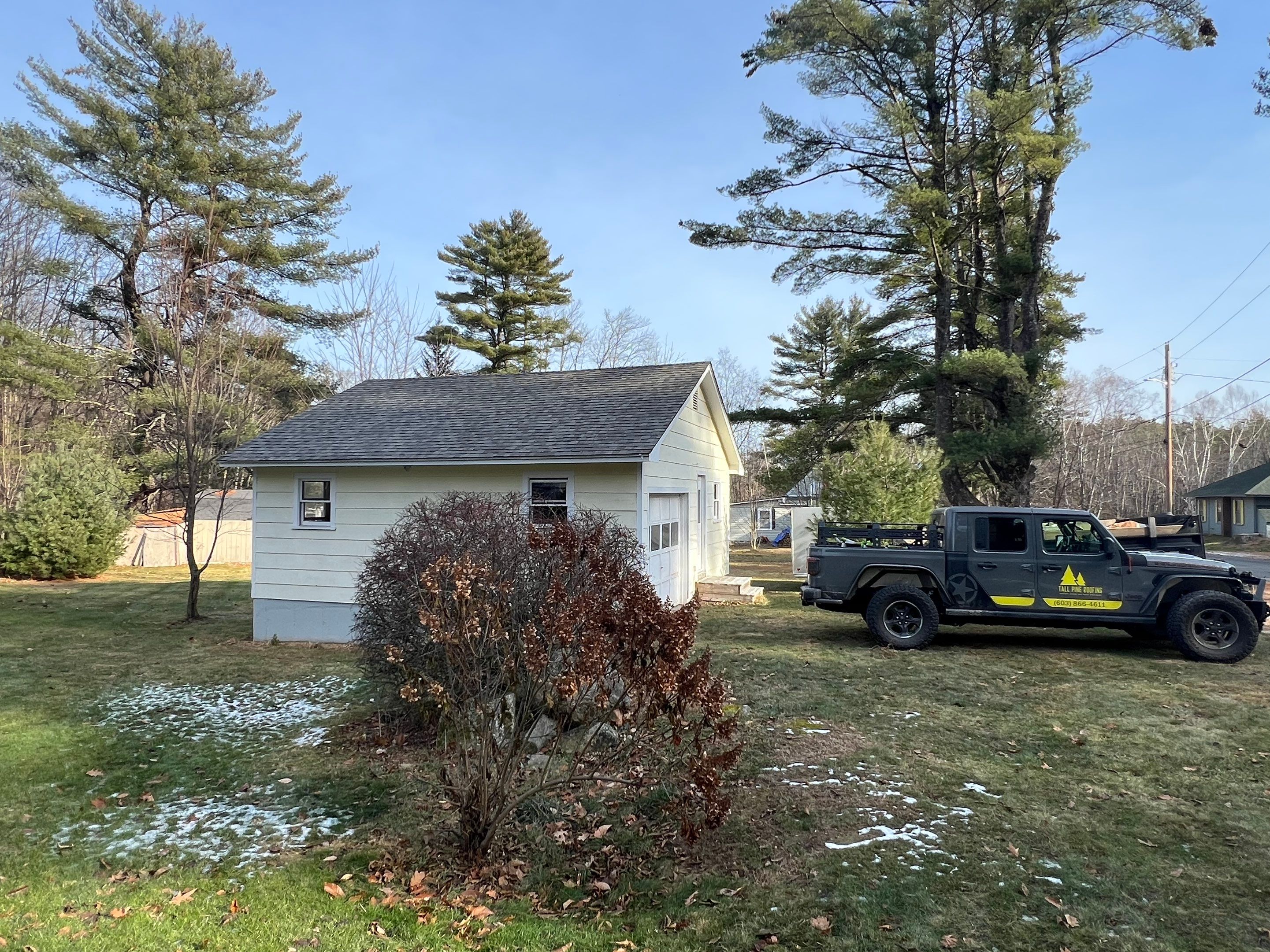 New Garage Roof In Merideth New Hampshire by Tall pine roofing