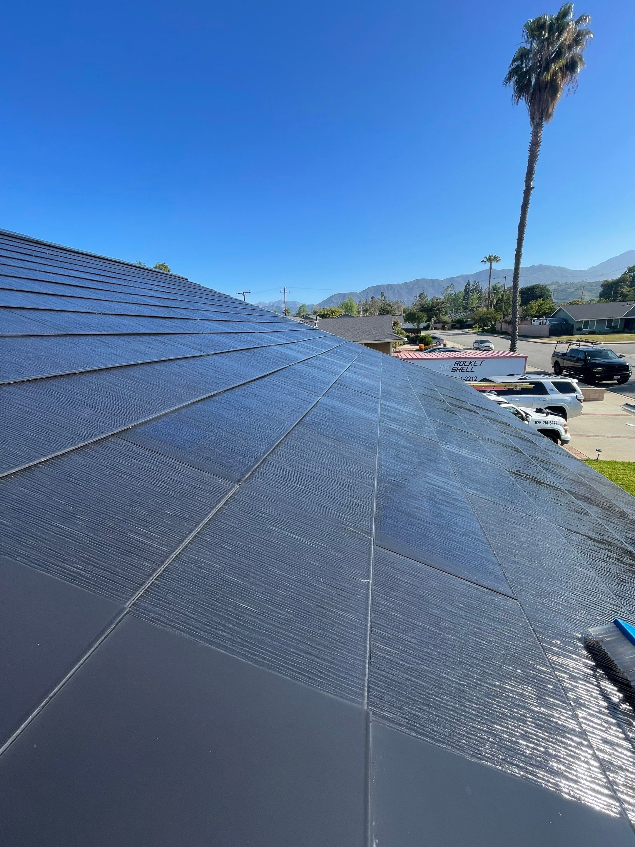 Tesla Roof Cleaning in La Verne Ca by Palm Coast Solar Cleaning