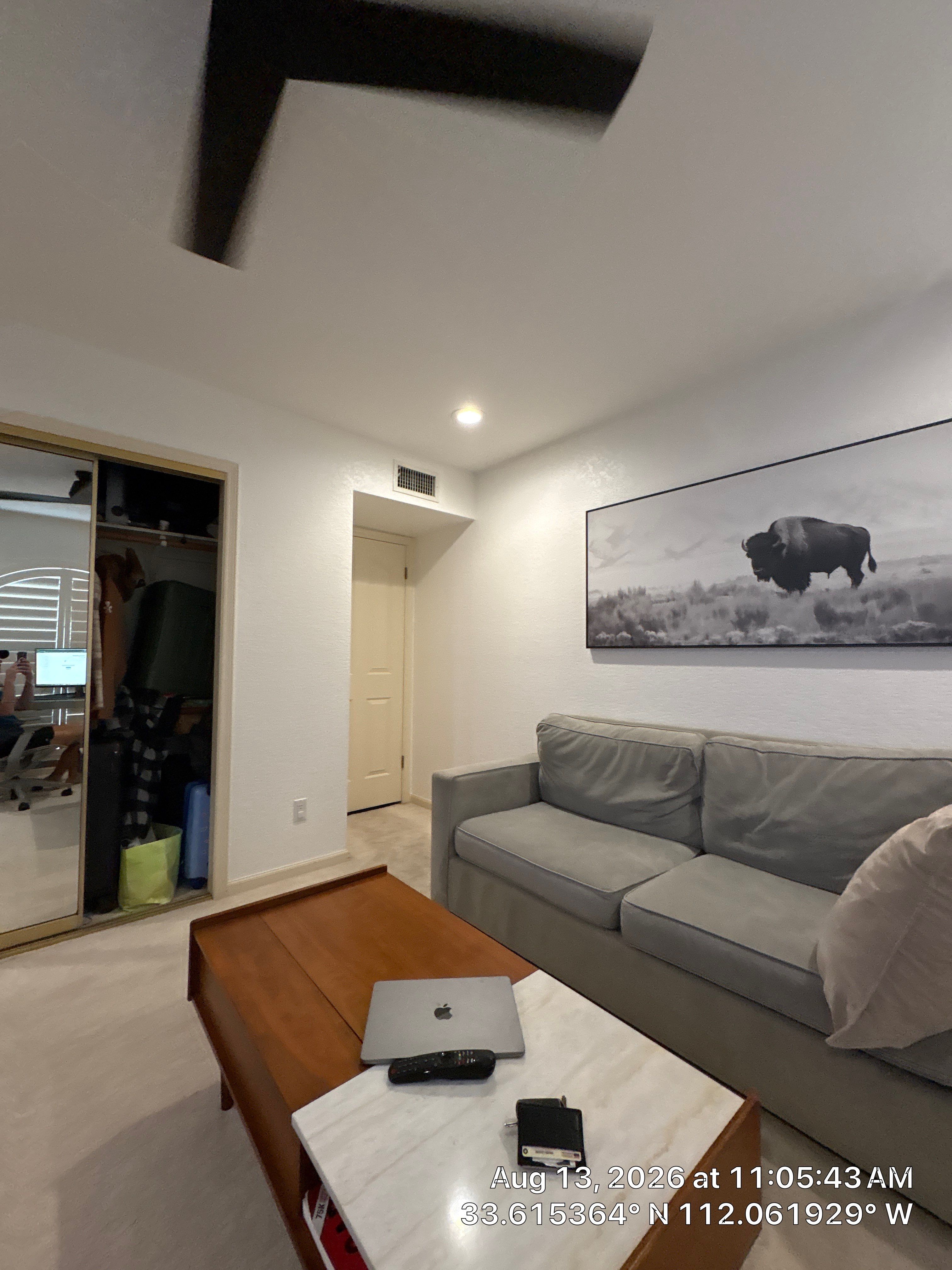 Phoenix Home Office Setup with Plantation Shutters and Media Wall by CompanyCam Sales Demo