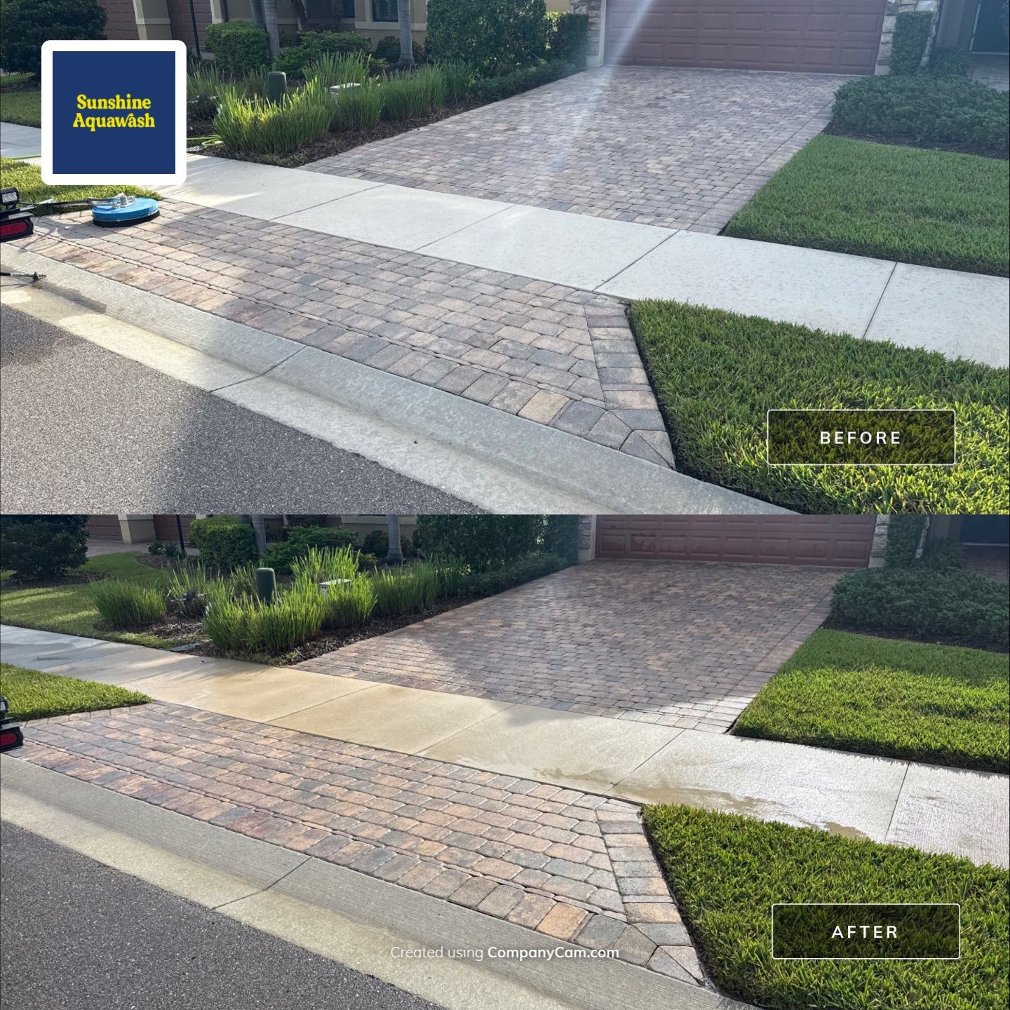 Paver Driveway & Sidewalk Cleaning – Del Webb Community, Lakewood Ranch, FL by Sunshine AquaWash