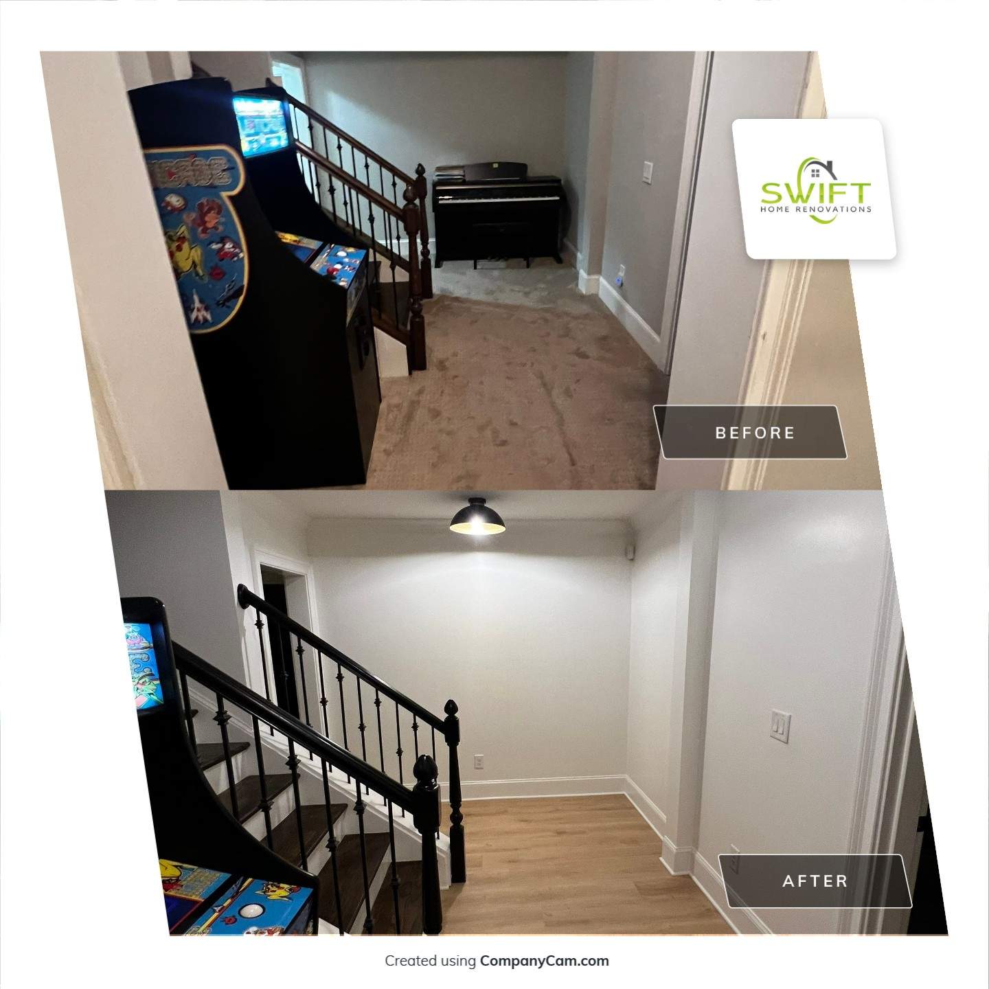 Atlanta Basement Refinishing with Wood Laminate Flooring and Interior Painting by Swift Home Renovations