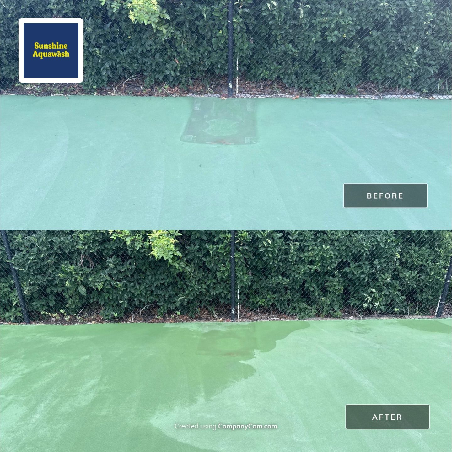 Tennis Court, Vinyl Fence & Sidewalk Cleaning in Riverview Bluff – West Bradenton, FL 34209 by Sunshine AquaWash