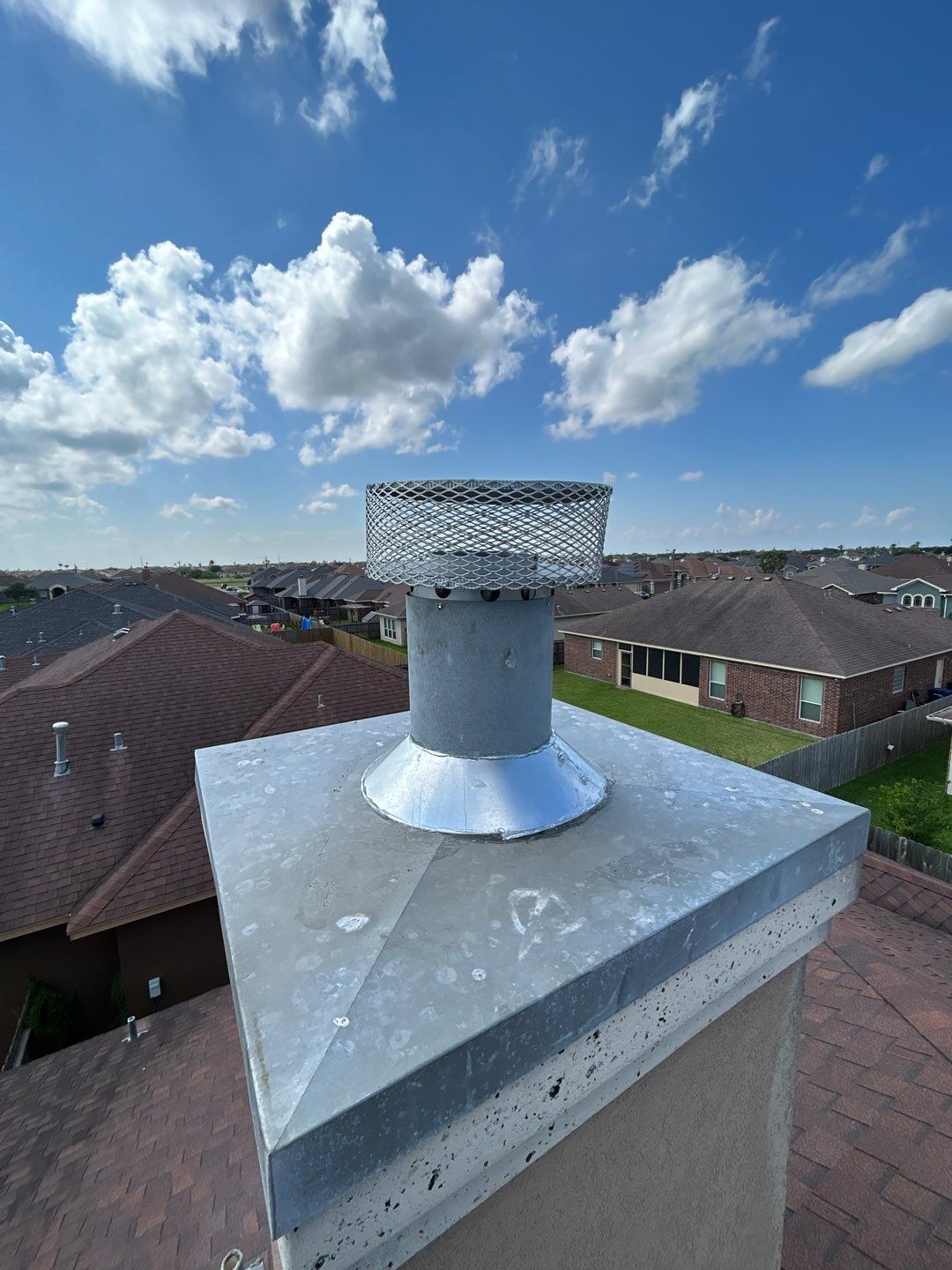 Residential Roofing Repair using Custom Fabricated Metal Spark Arrestor and Roof Tune-Up by Lighthouse Roofing